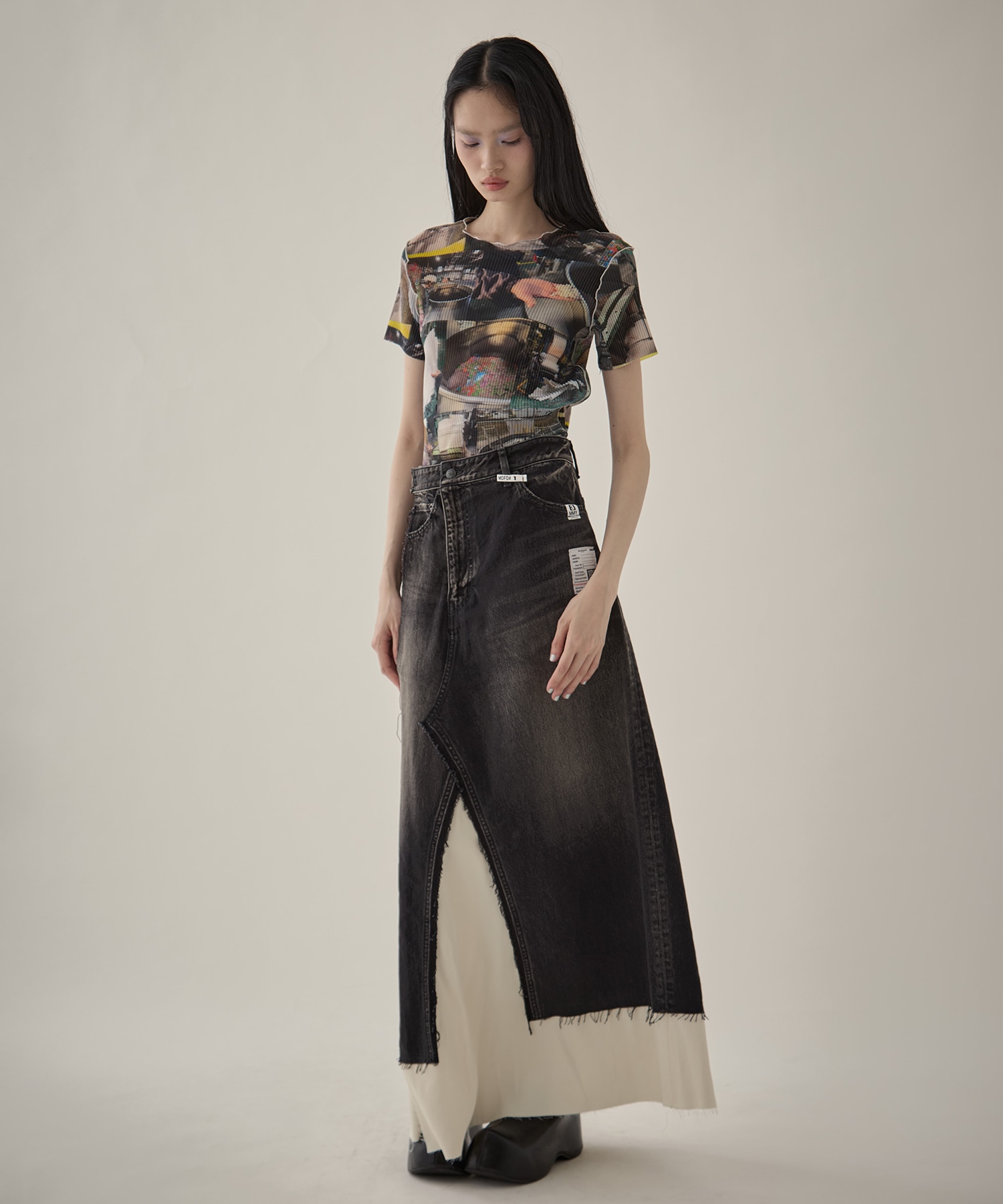 DENIM PANTS COMBINED SKIRT Maison MIHARA YASUHIRO