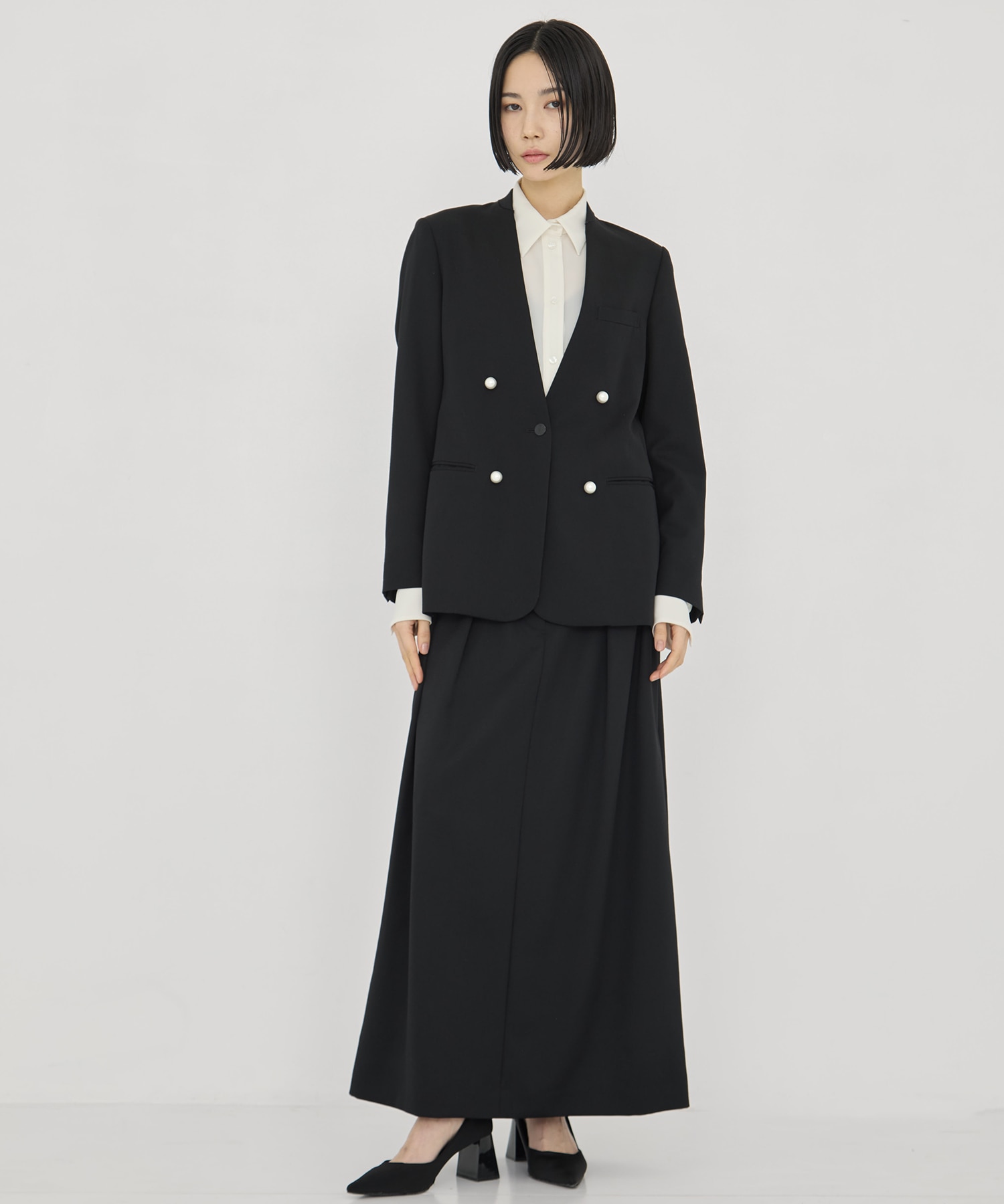 BLACK FORMAL NO COLLAR JACKET CINOH