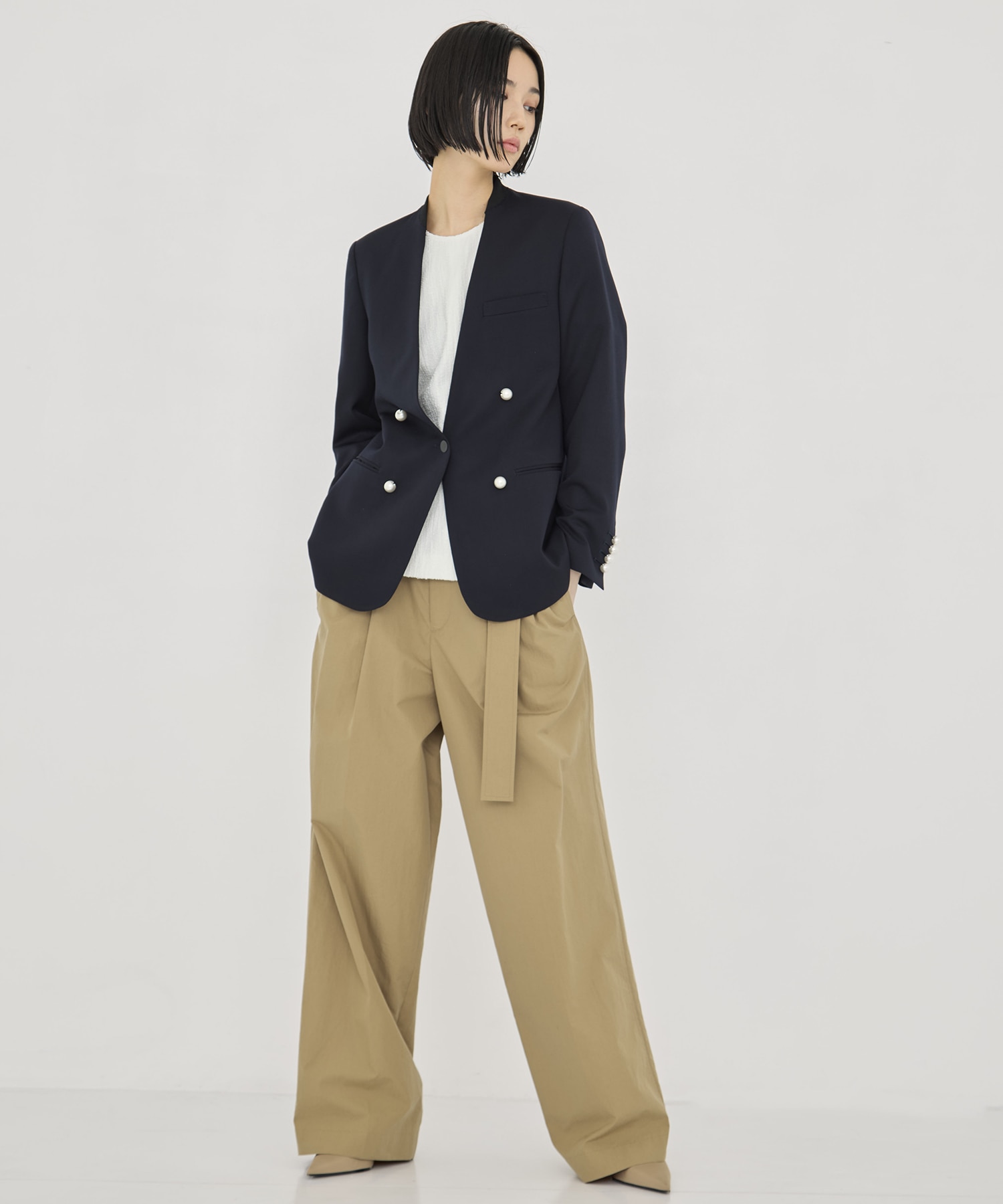 BLACK FORMAL NO COLLAR JACKET CINOH