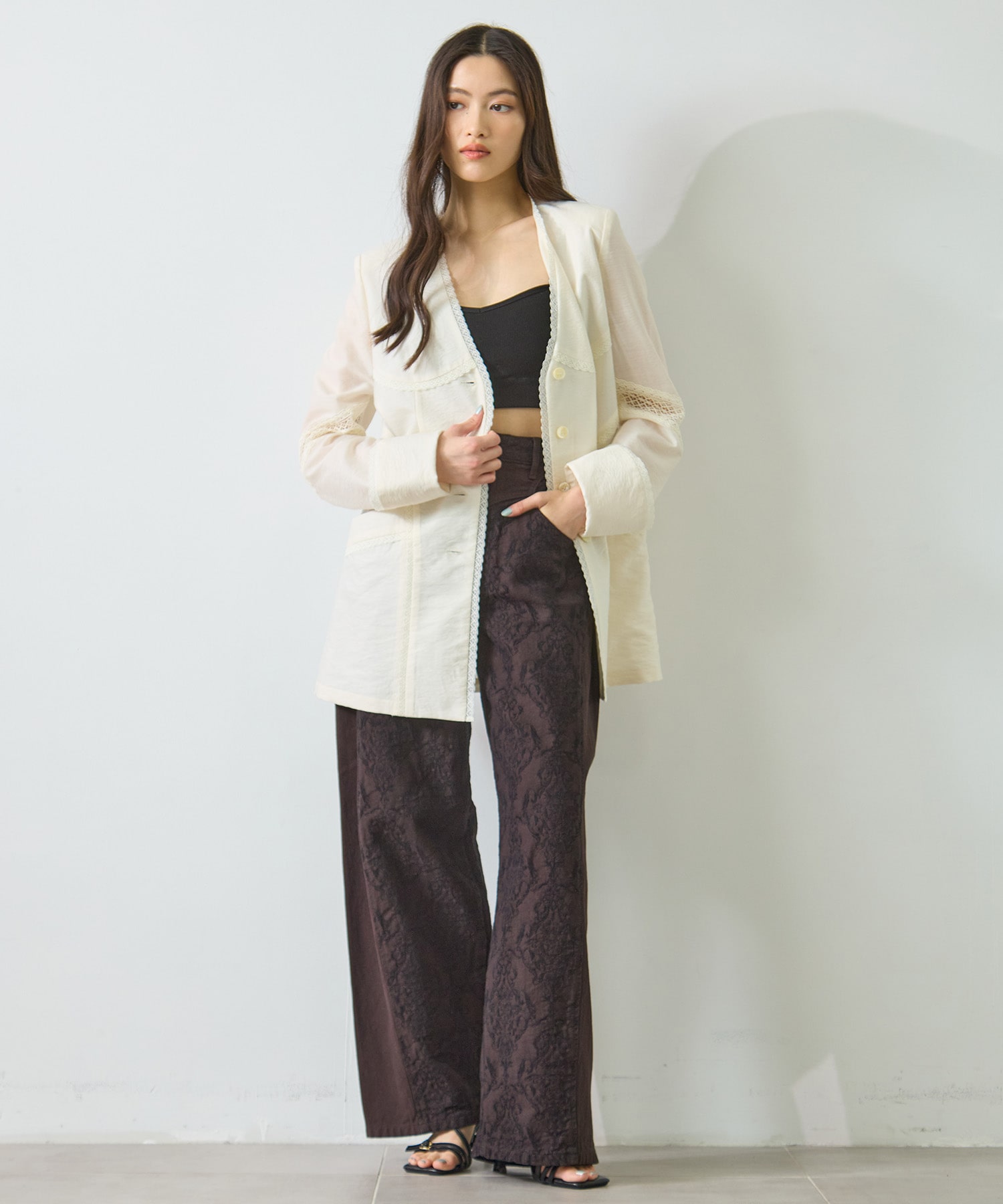 FETICO フェティコ　LACE PANEL JACKET アイボリー 別注 LACE-PANELED SHIRT JACKET(36 IVORY): FETICO: WOMENS