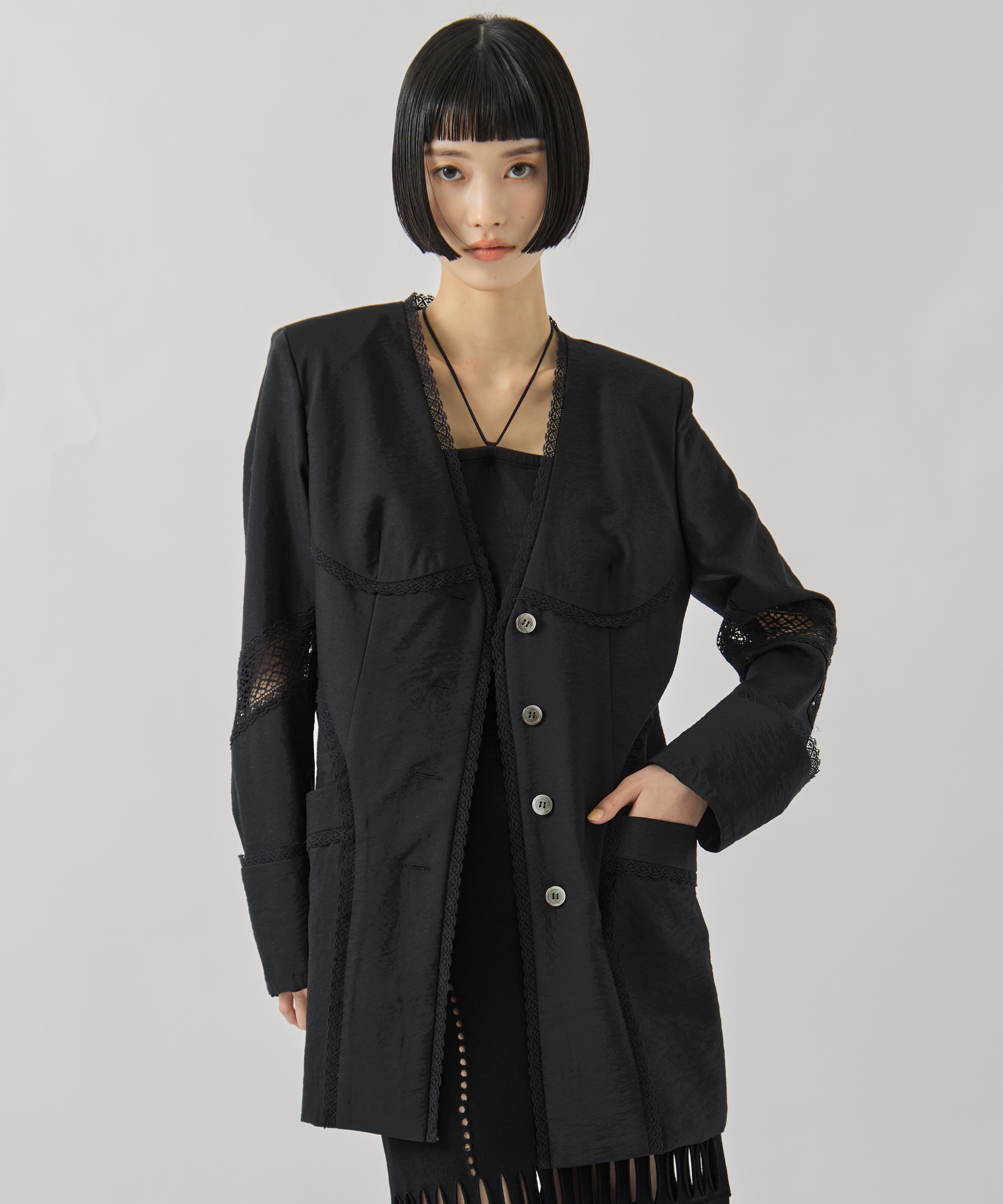 別注 LACE-PANELED SHIRT JACKET FETICO