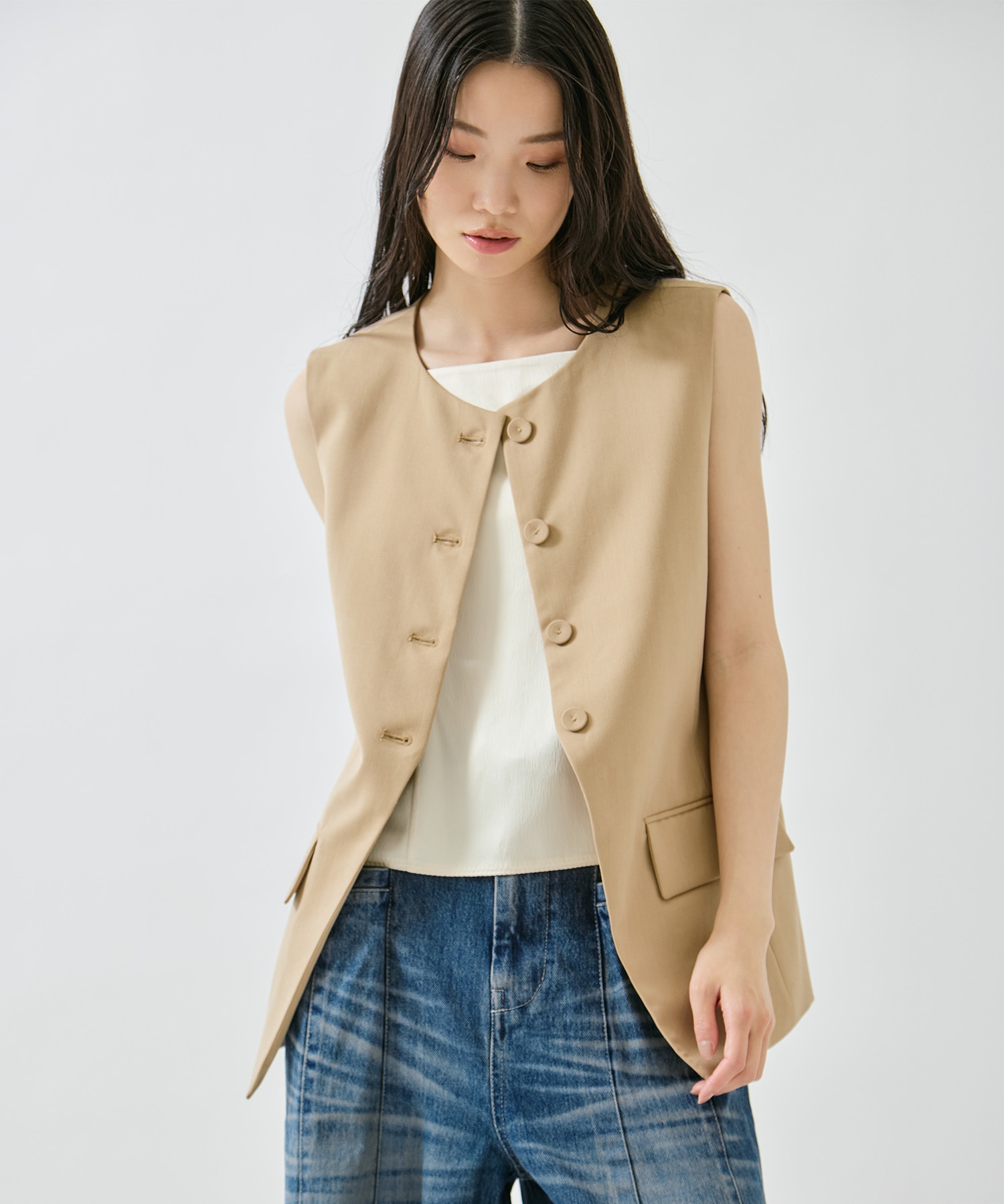 2WAY CREW NECK LACE TAKE OFF VEST AMERI