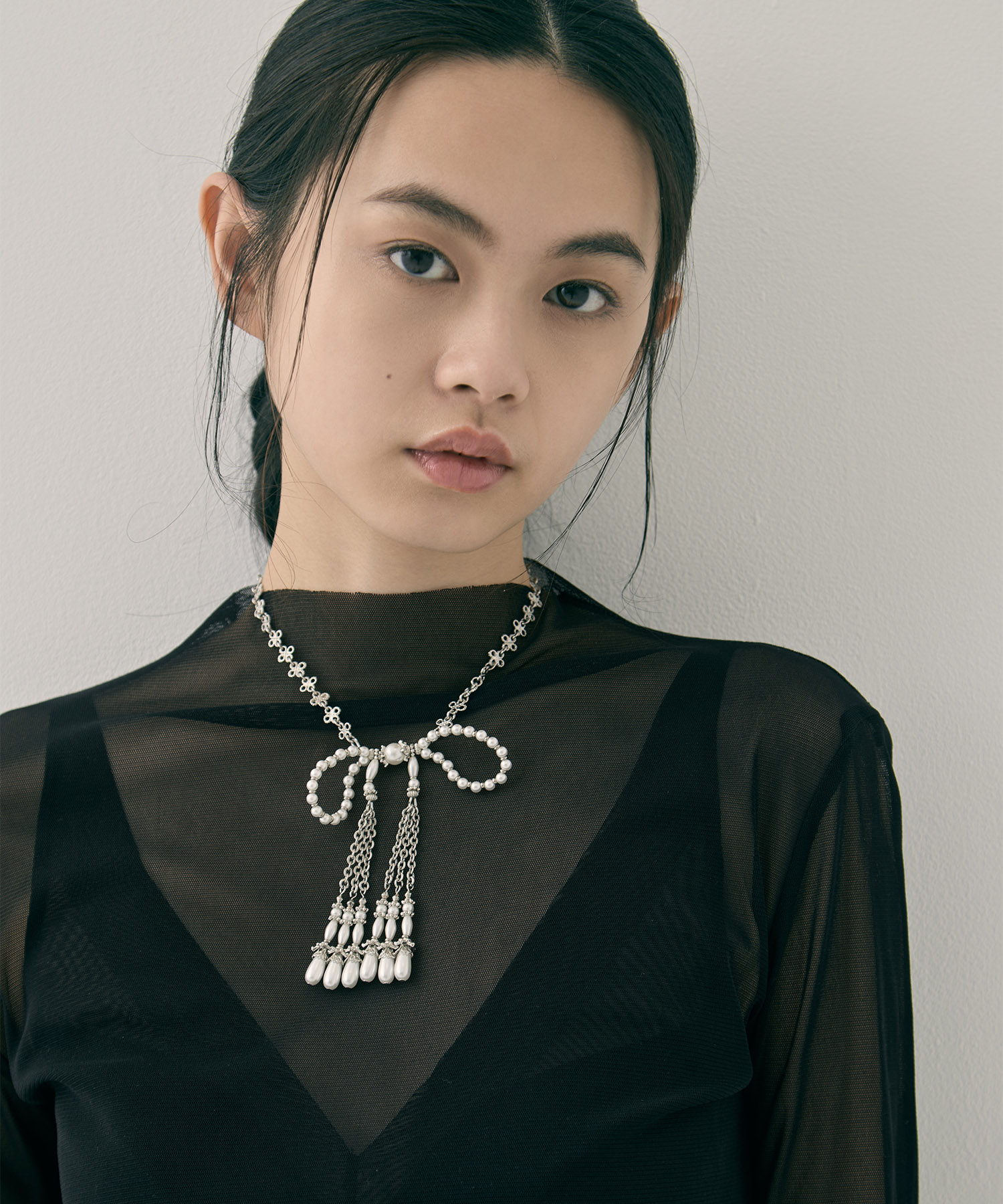 pearl ribbon chain necklace tanakadaisuke