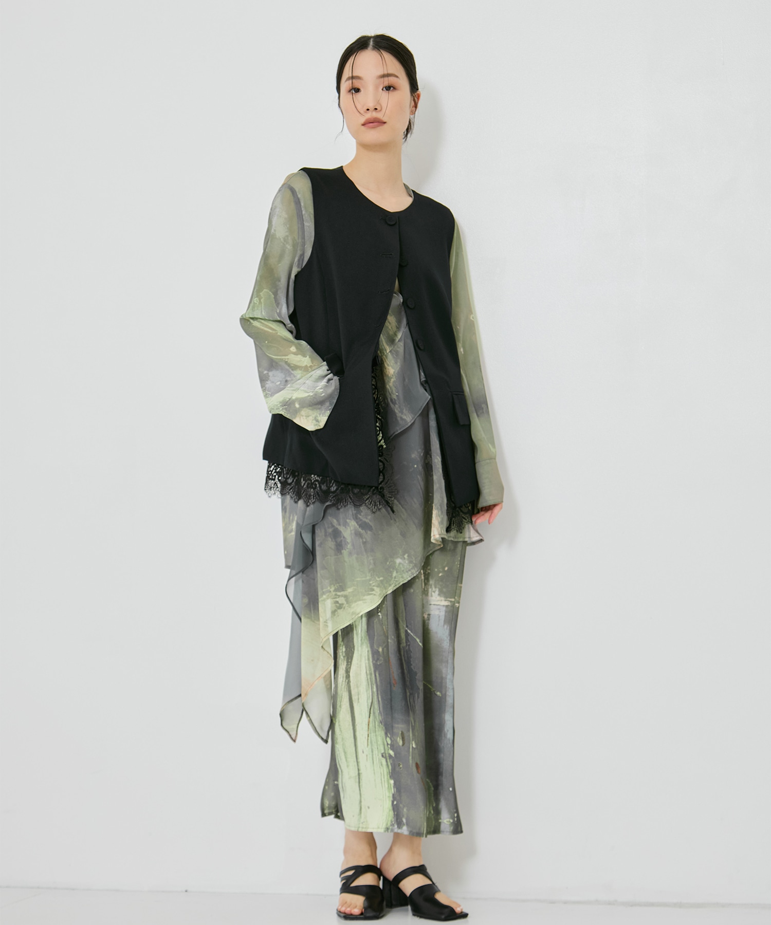 PAINTED TEXTURE ART LAYERED DRESS AMERI