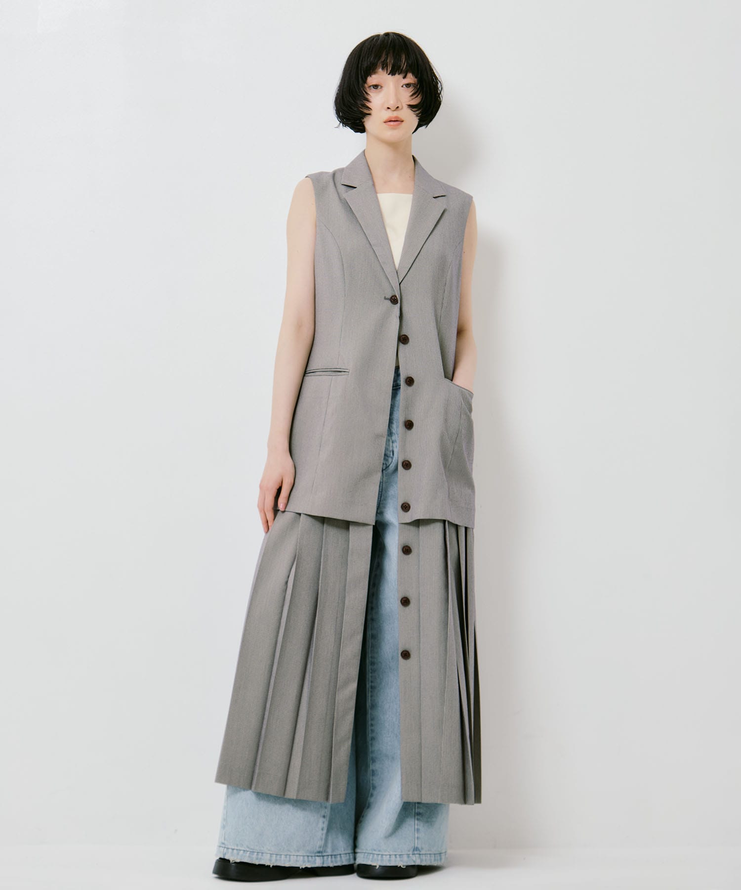 PLEATED SKIRT DOCKING SUIT DRESS AMERI