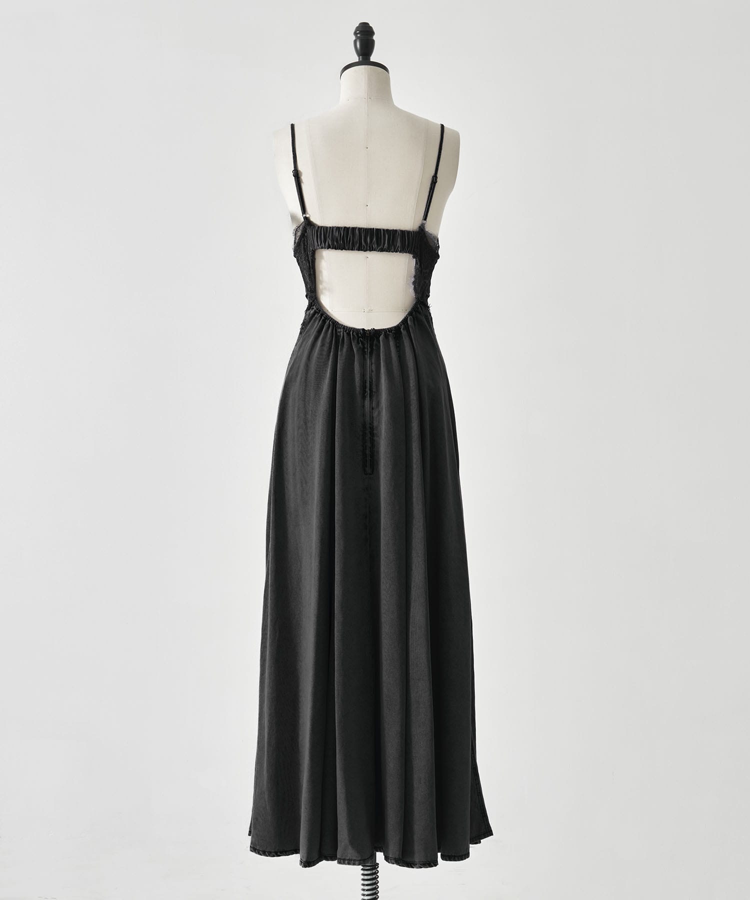 LACE DOCKING TENCEL DENIM FLARE DRESS AMERI