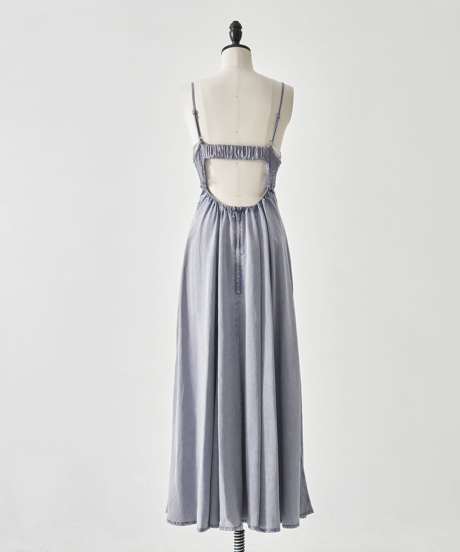LACE DOCKING TENCEL DENIM FLARE DRESS AMERI