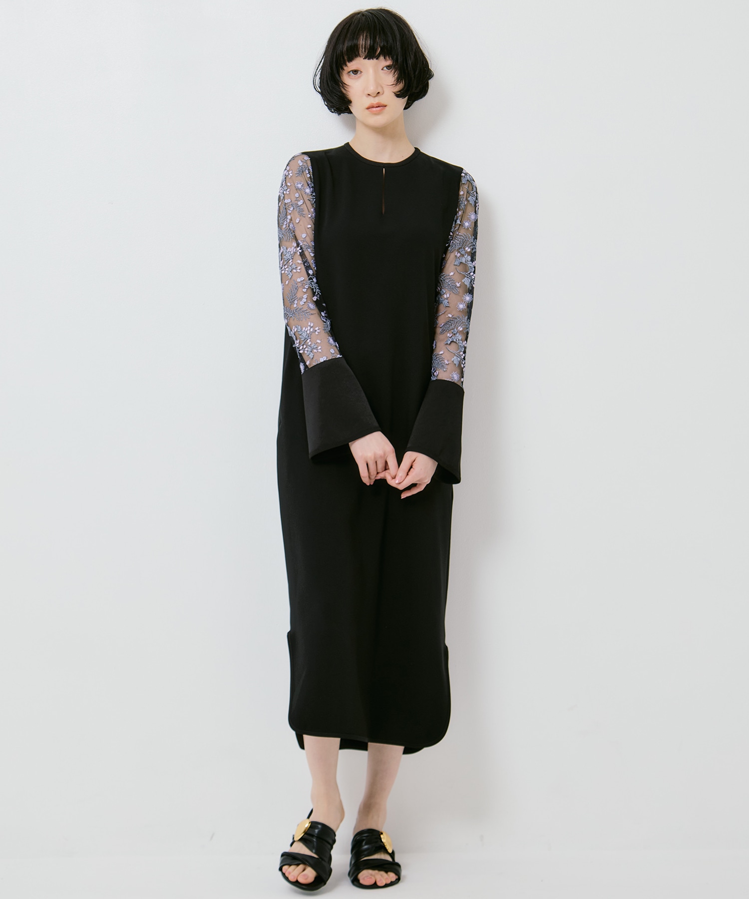 Tulle Lace Sleeve Classic Dress(1 BLACK): Mame Kurogouchi: WOMENS