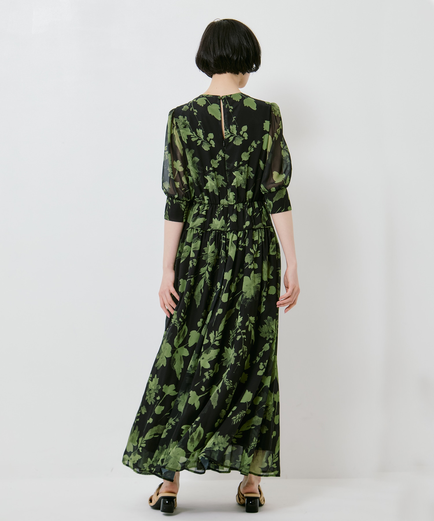 GRAINY FLOWER CHIFFON DRESS AMERI