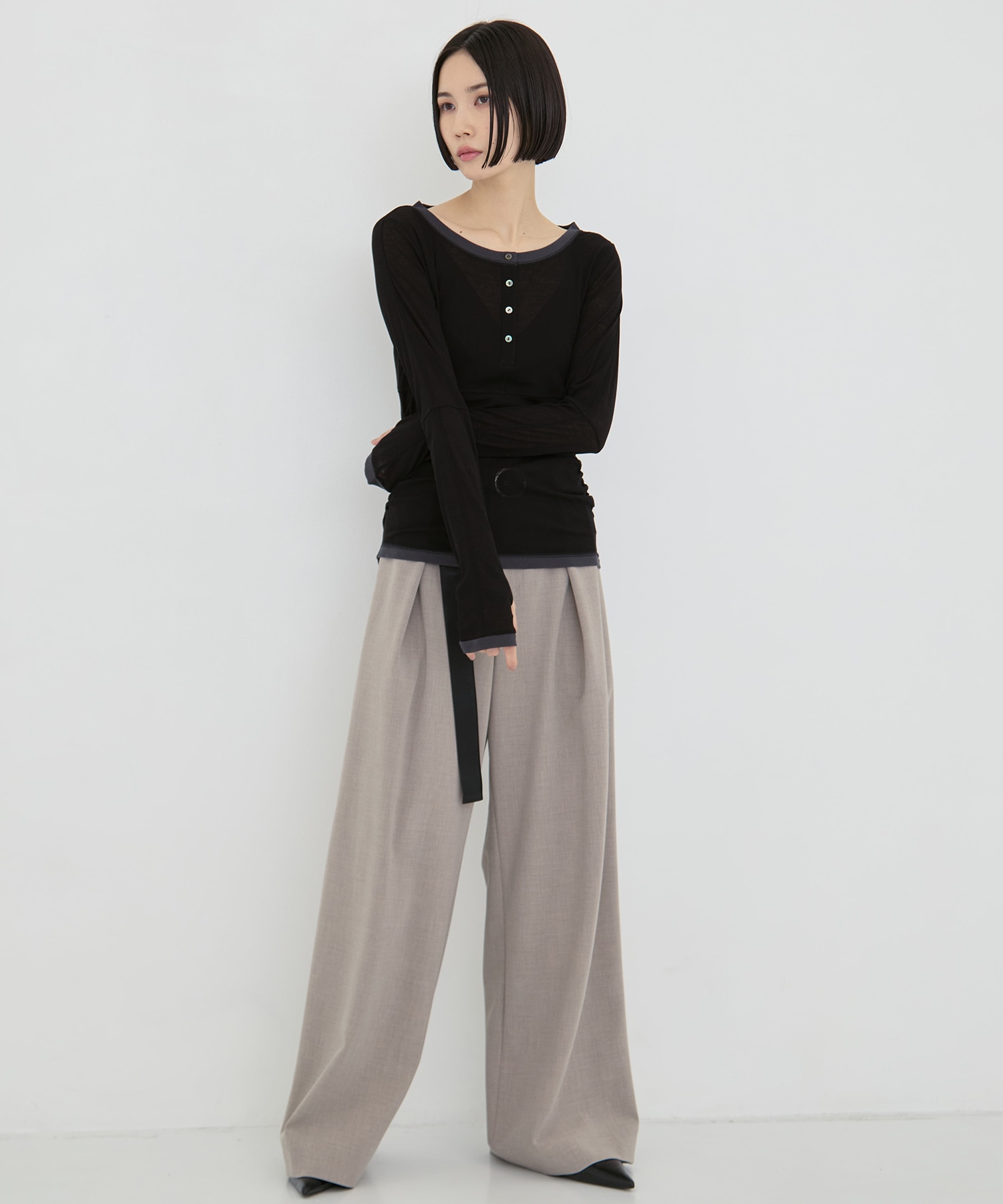 2way Sheer Cotton Long Tee STUDIOUS