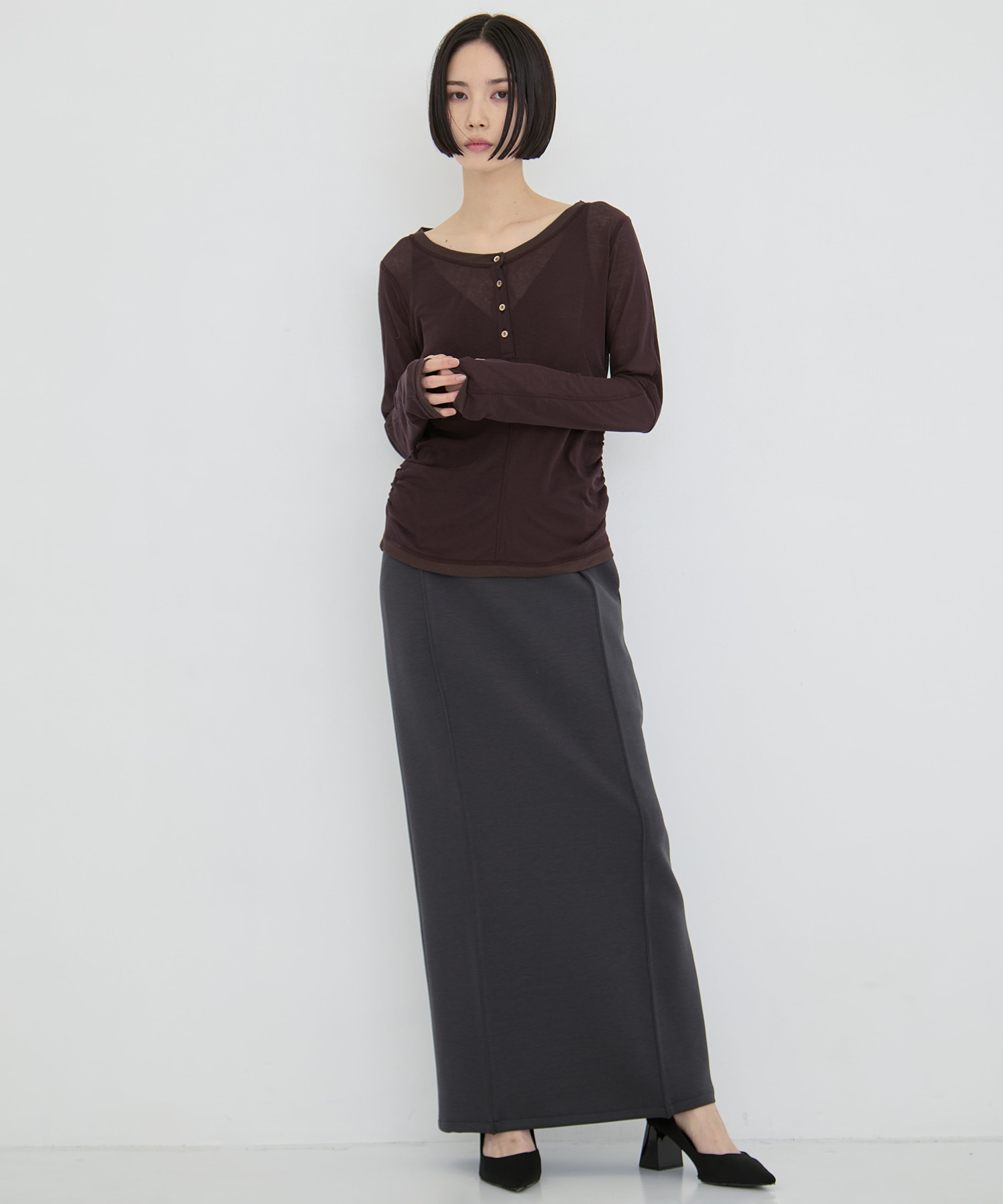 2way Sheer Cotton Long Tee STUDIOUS