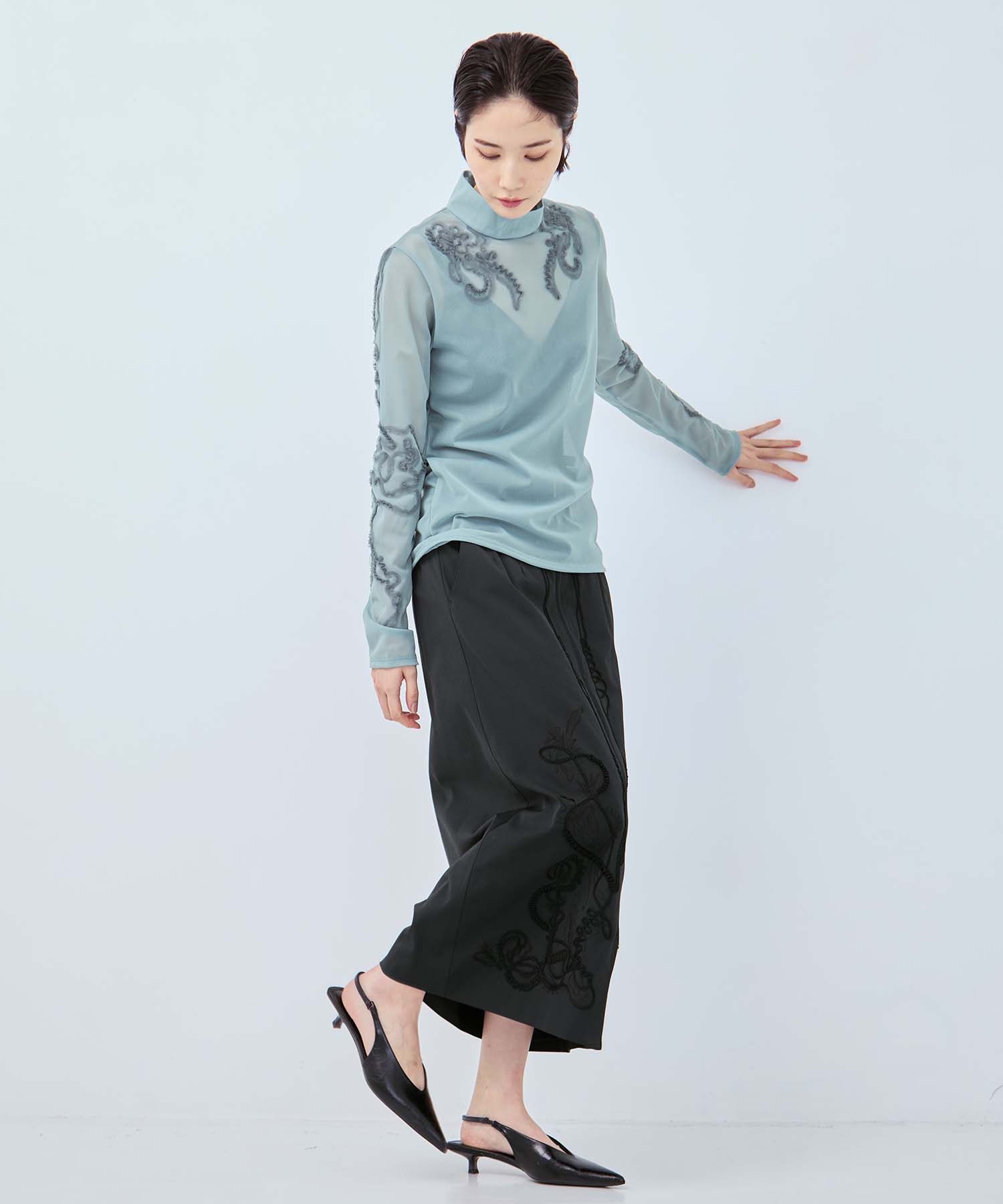 別注Moon road embroidered sheer top MURRAL