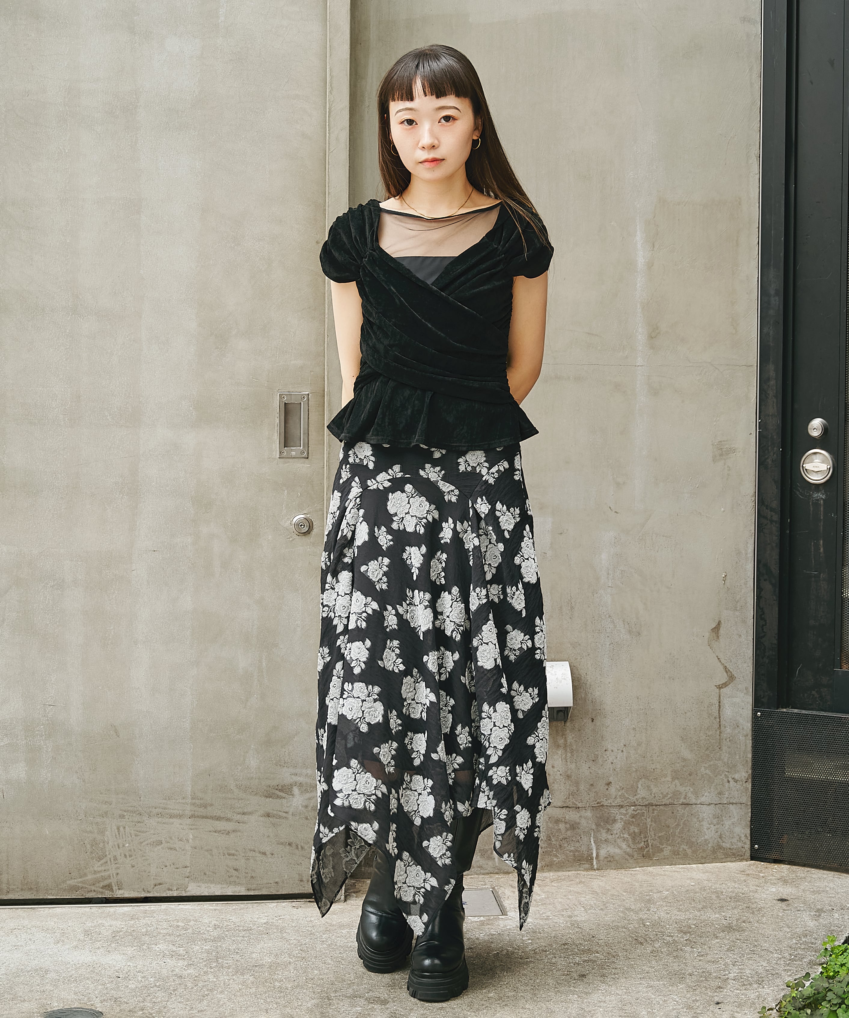 VELVET TULLE GATHERED TOP FETICO