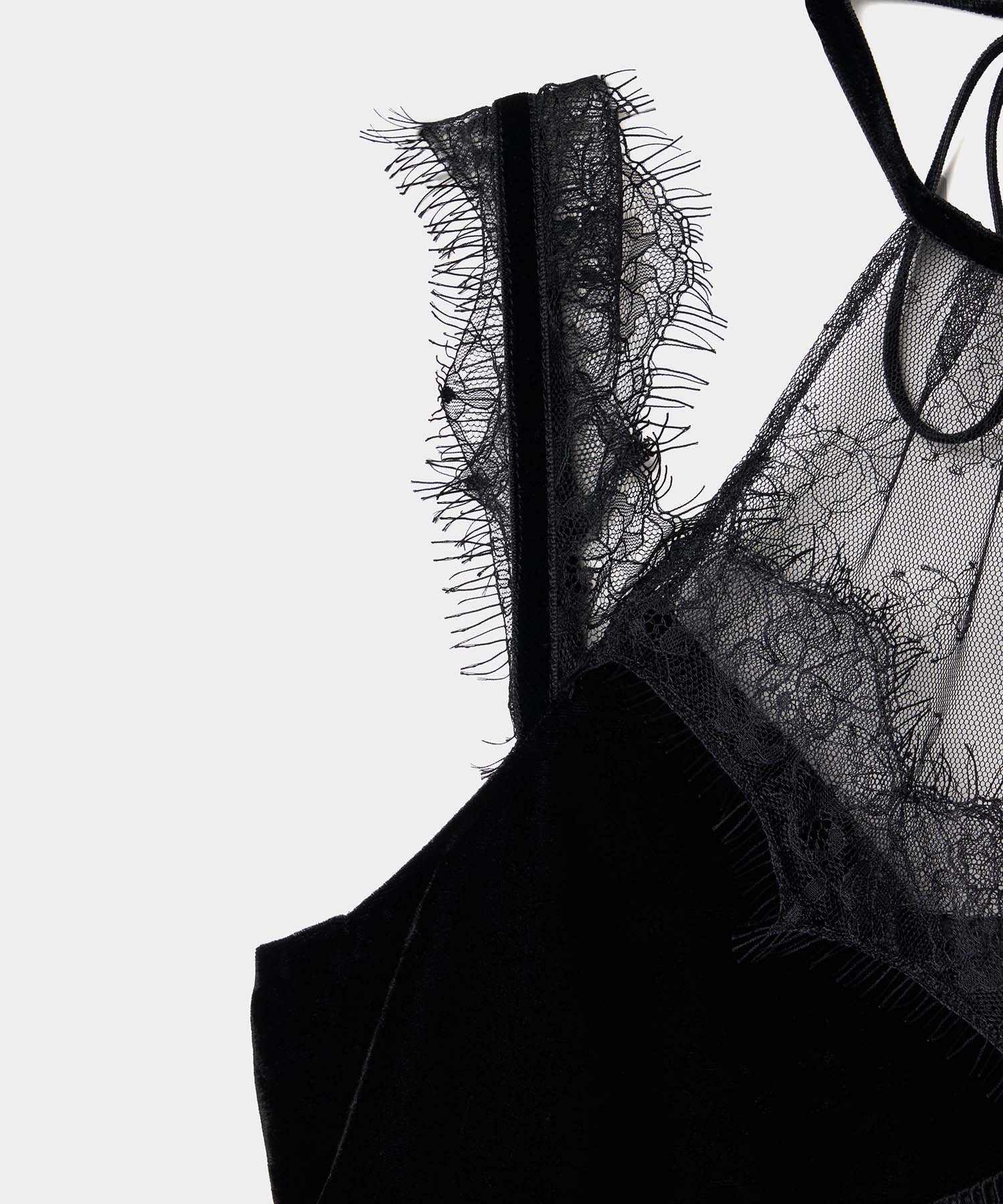 flower lace black velour camisole tops tanakadaisuke