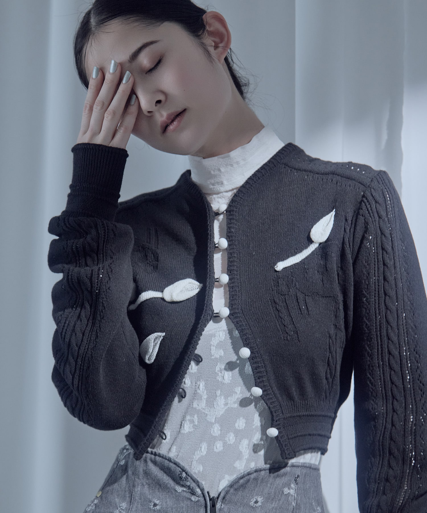 3D Floral Motif Knit Cardigan Mame Kurogouchi