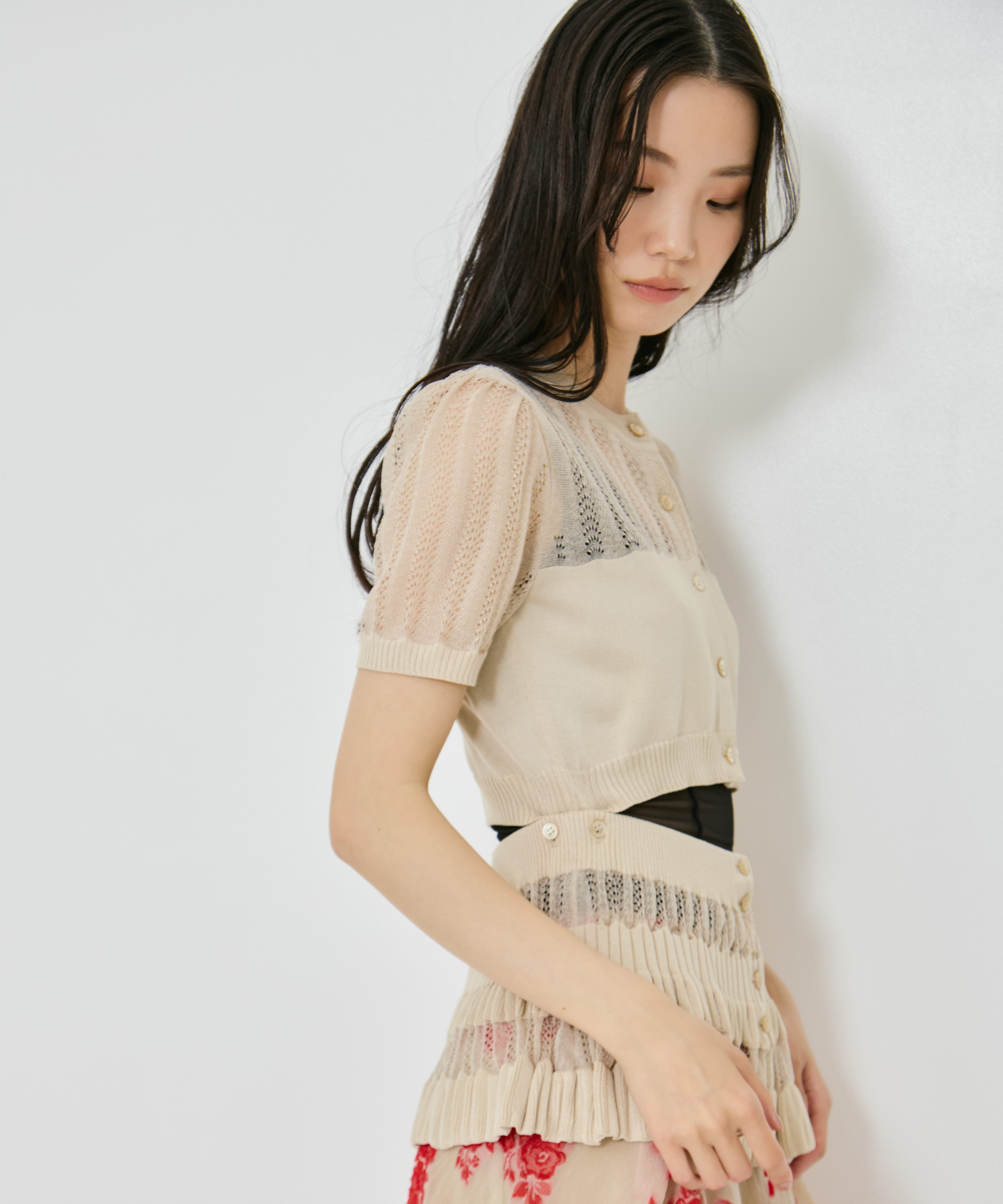CONVERTIBLE SHEER STRIPE KNIT CARDIGAN FETICO