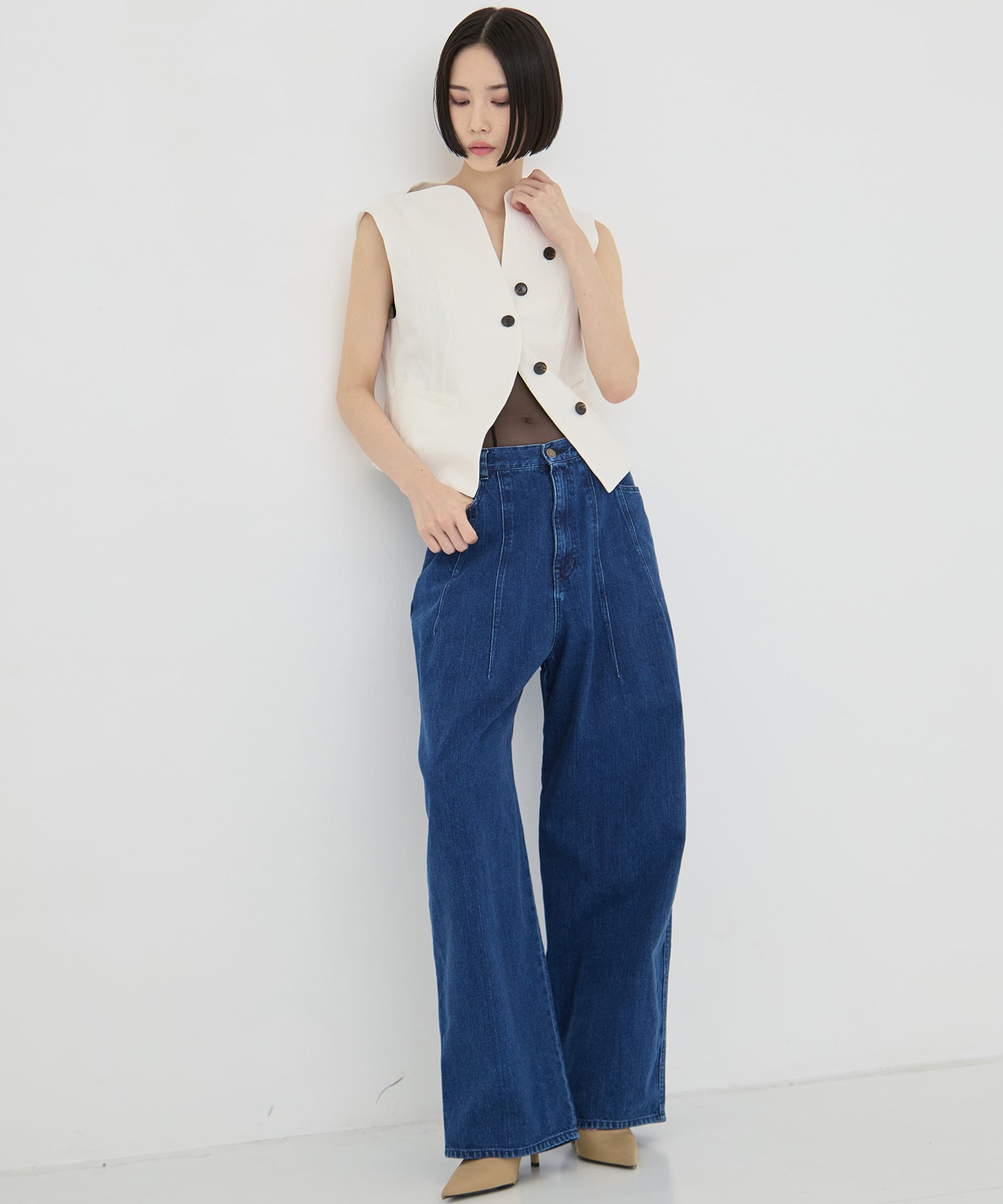 Miriam panel denim pants AKIRANAKA