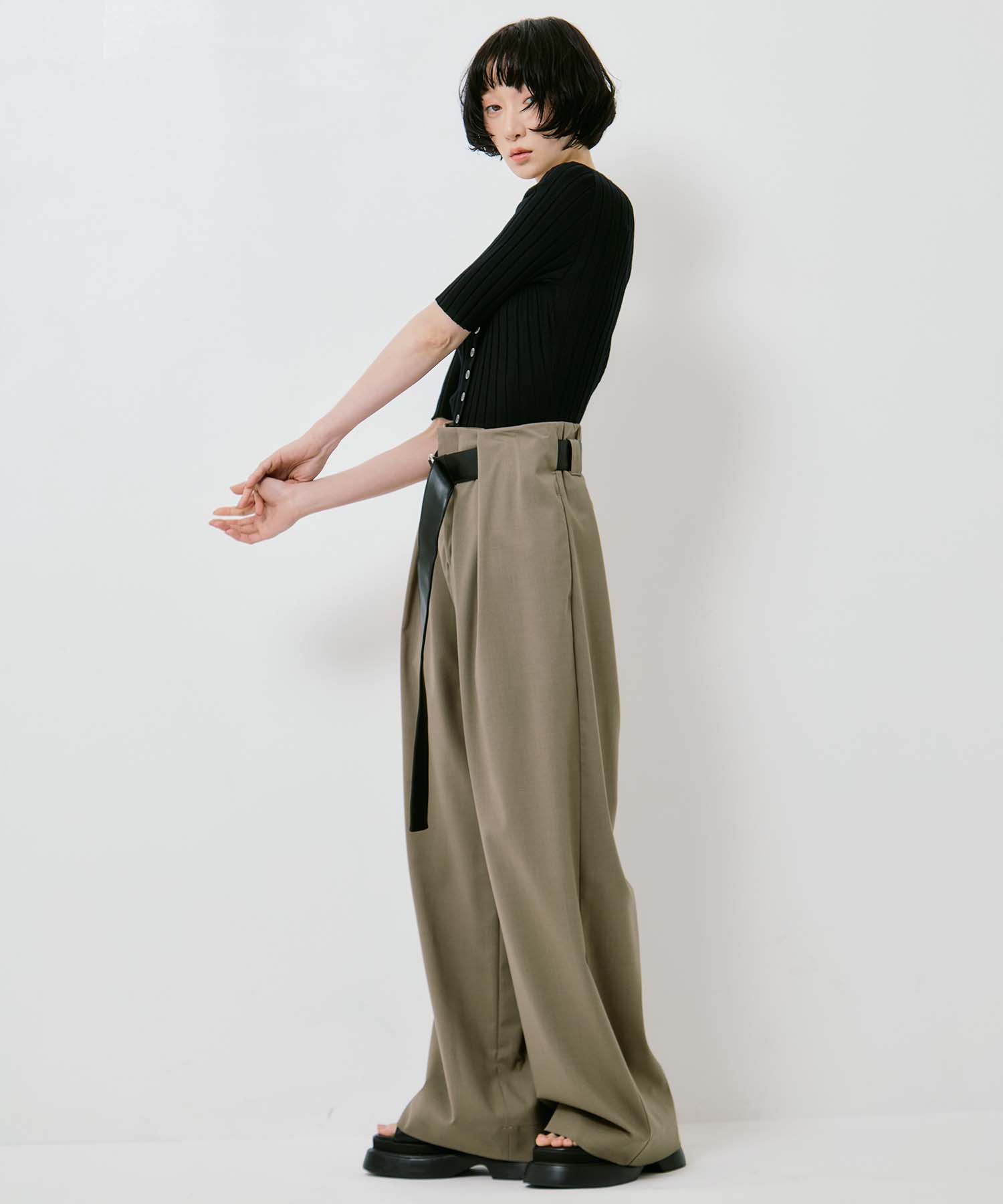Summer Wool Belted Trousers STUDIOUS