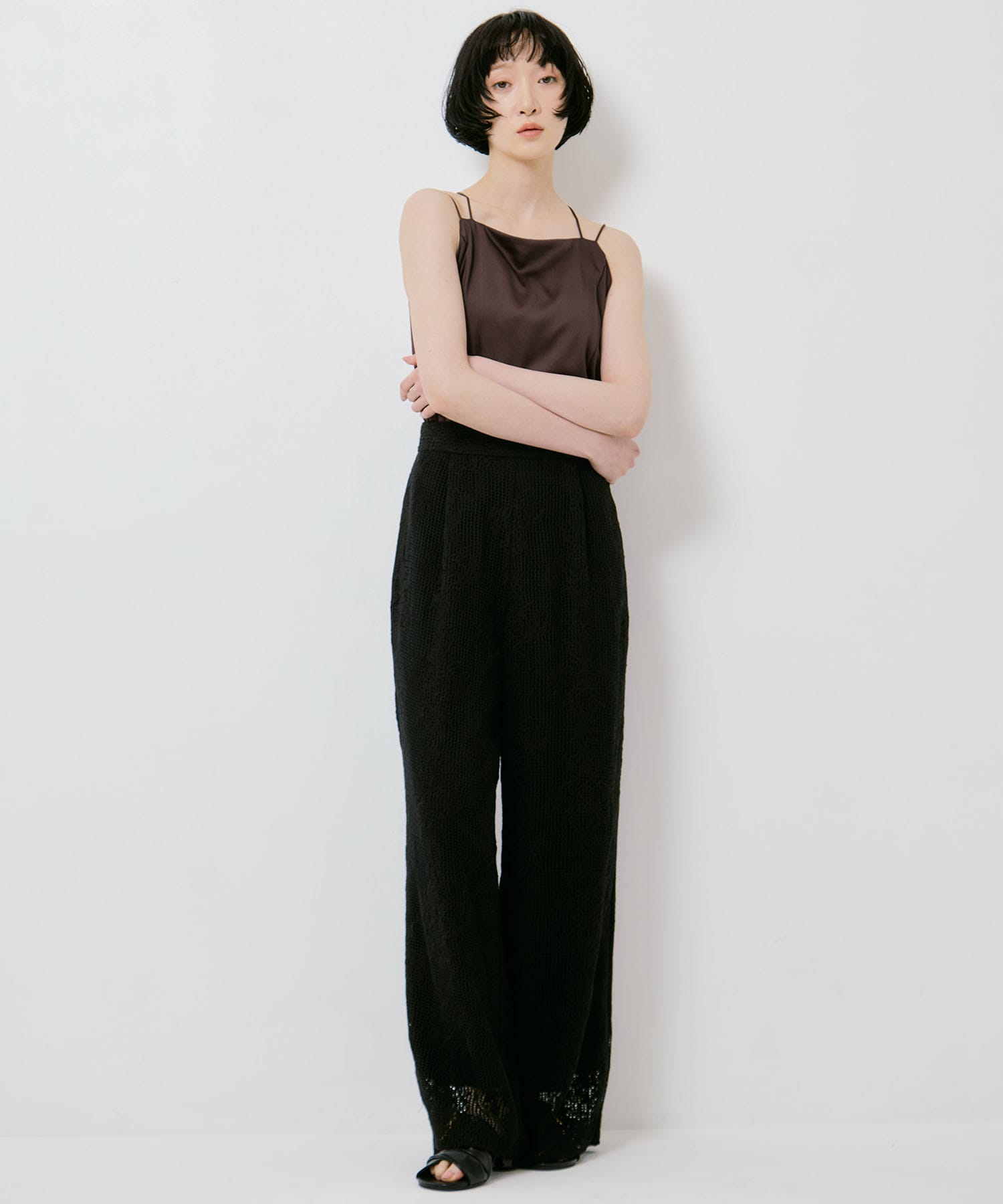 MESH DAMASK EMBROIDERY PANTS AMERI