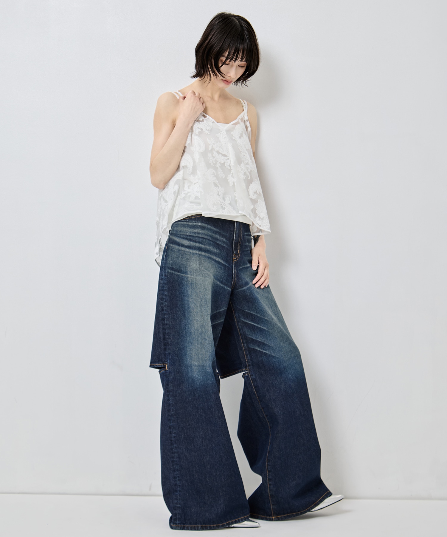 別注 WASHED DENIM CUT OUT WIDE PANTS JOHN LAWRENCE SULLIVAN