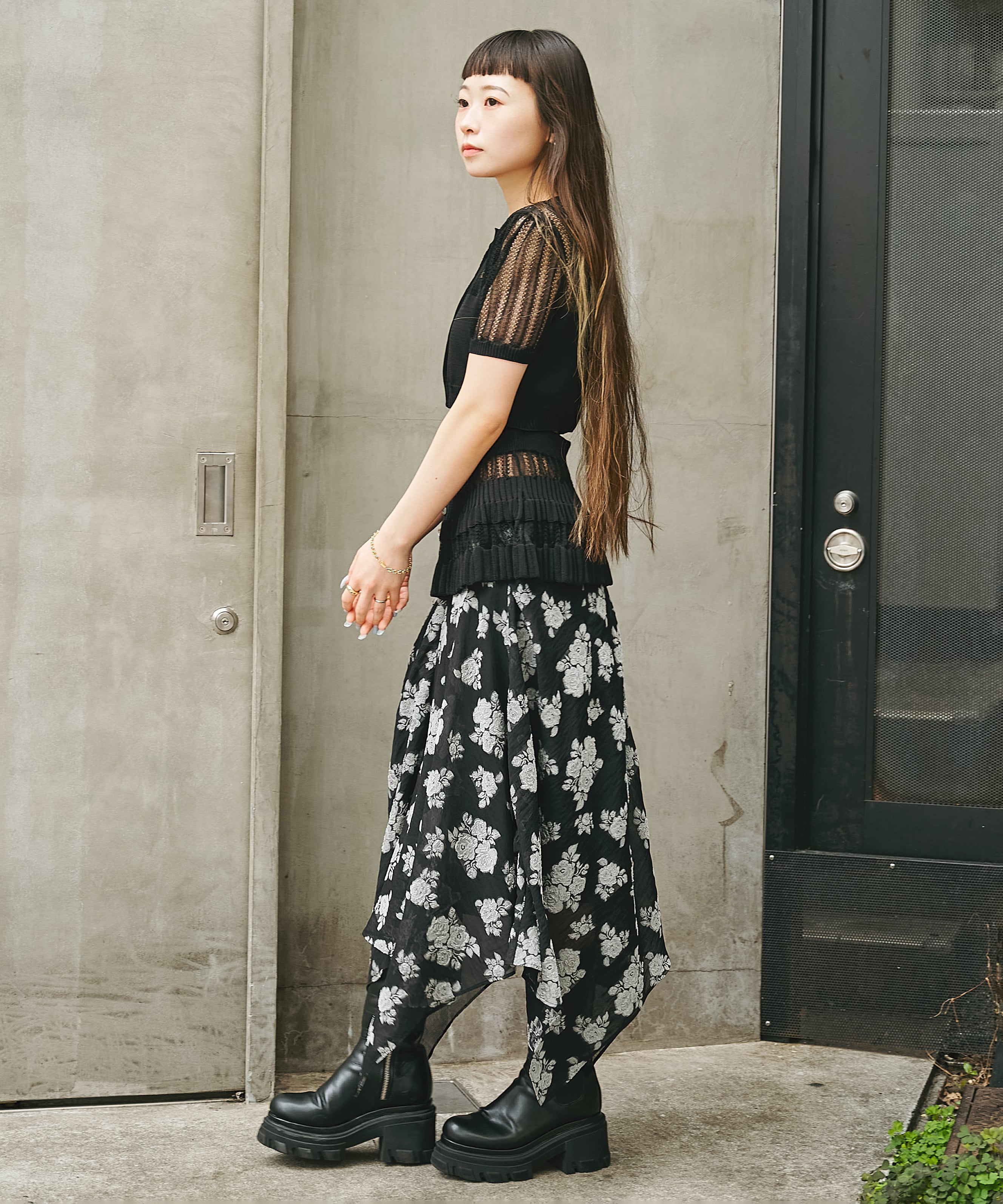 DRAPED FLORAL JACQUARD SKIRT FETICO