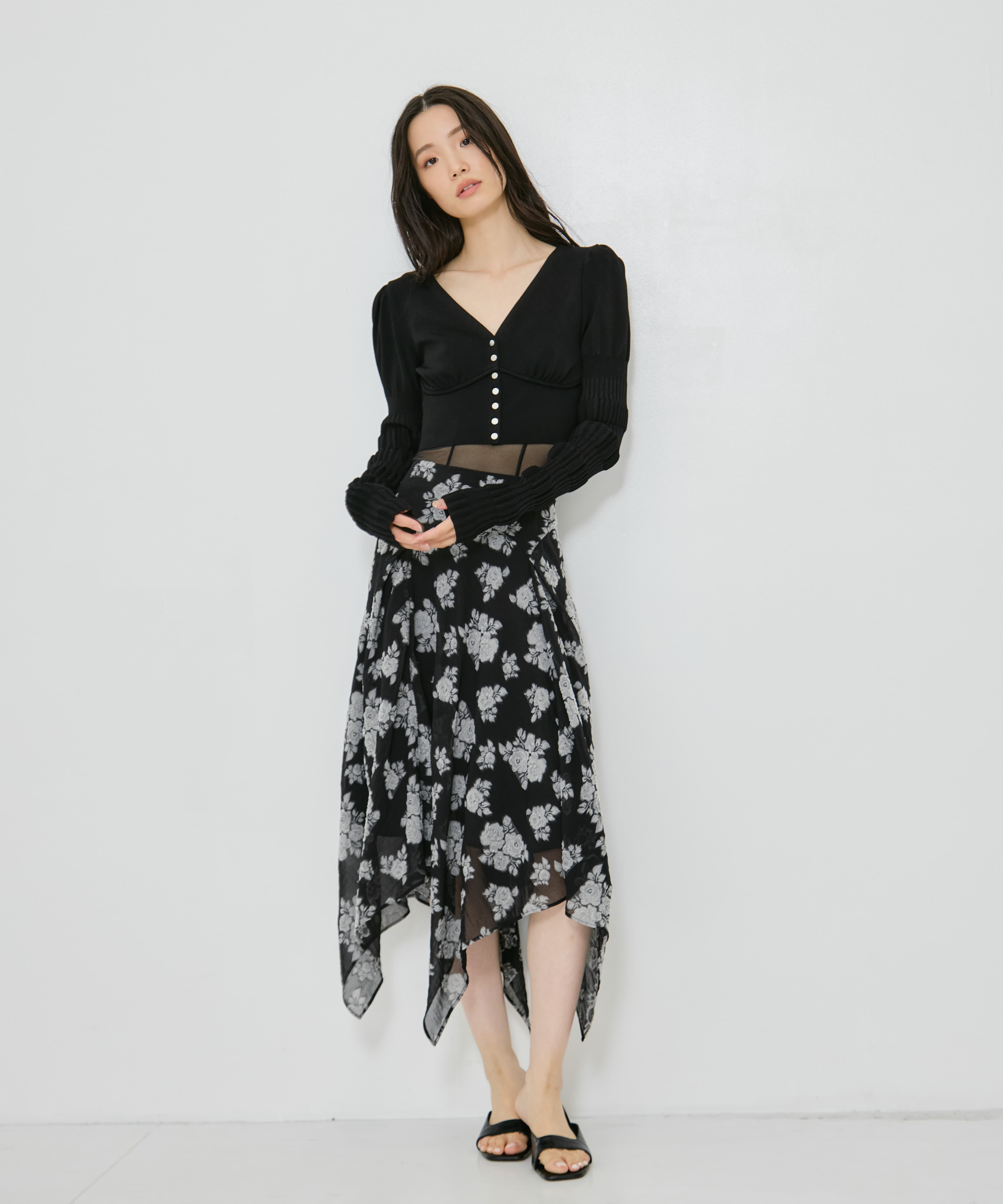 DRAPED FLORAL JACQUARD SKIRT FETICO