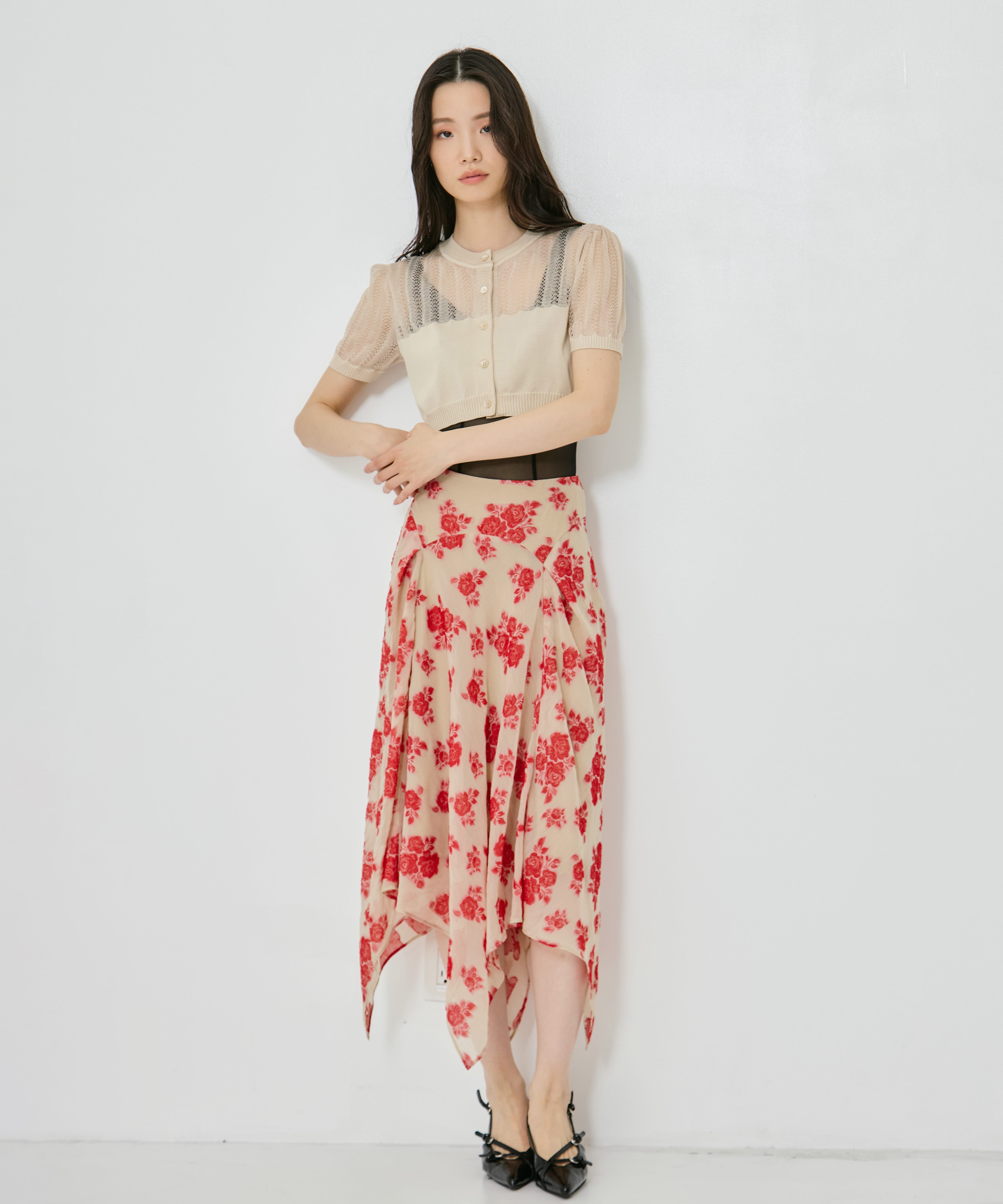 DRAPED FLORAL JACQUARD SKIRT FETICO