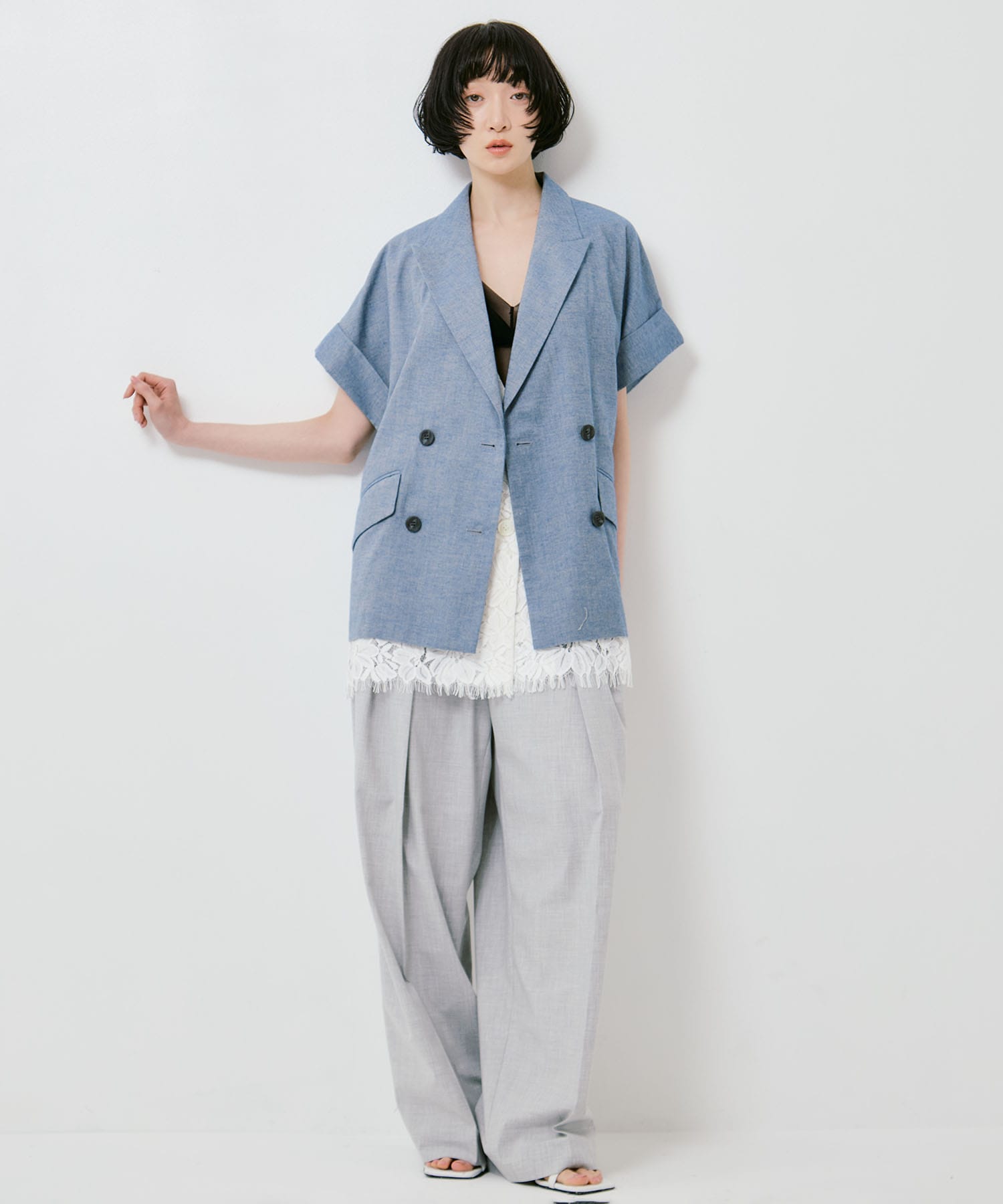 MELANGE LACE VEST LAYERED JACKET AMERI