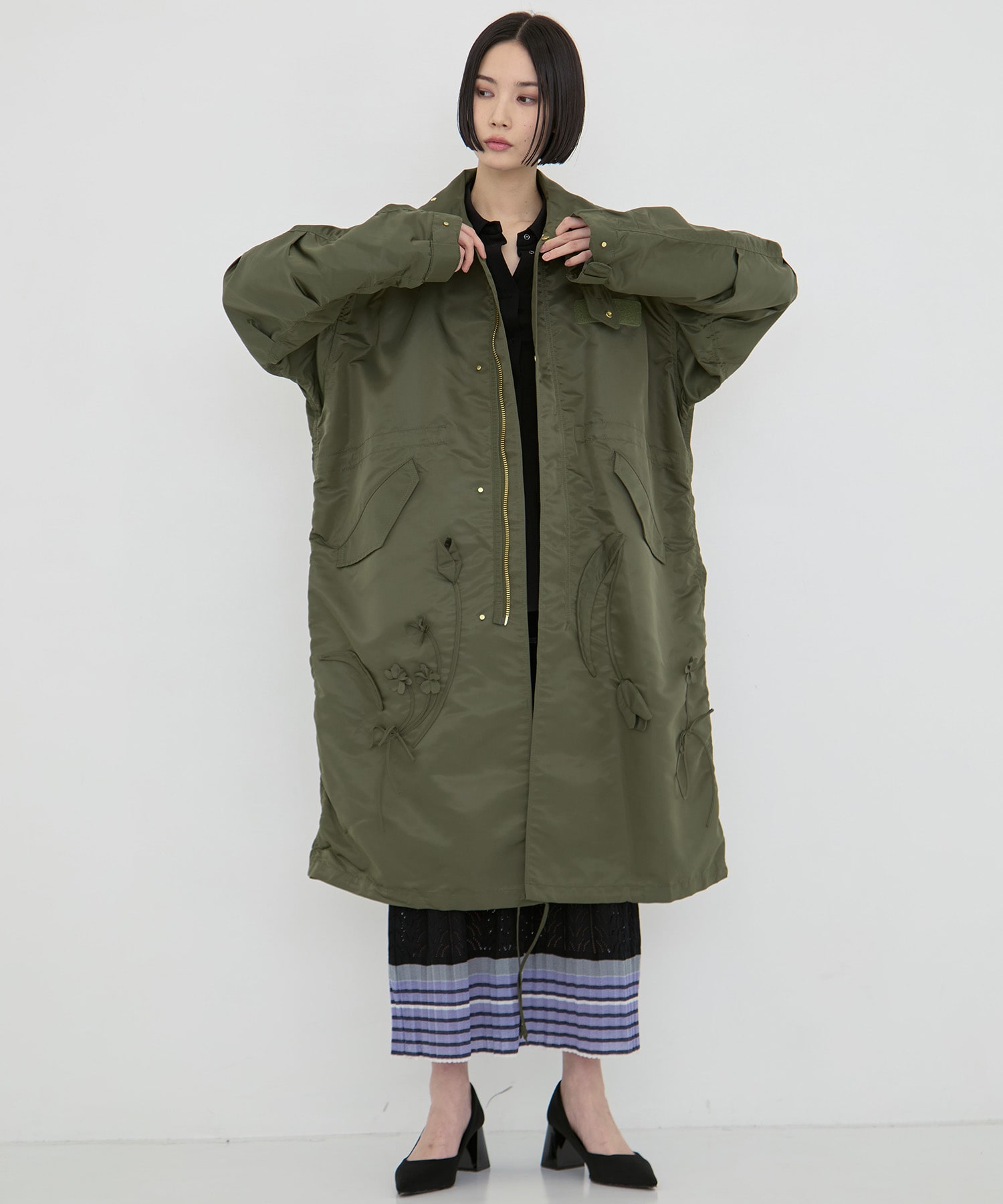 Nylon Twill 3D Embroidery Mods Coat Mame Kurogouchi