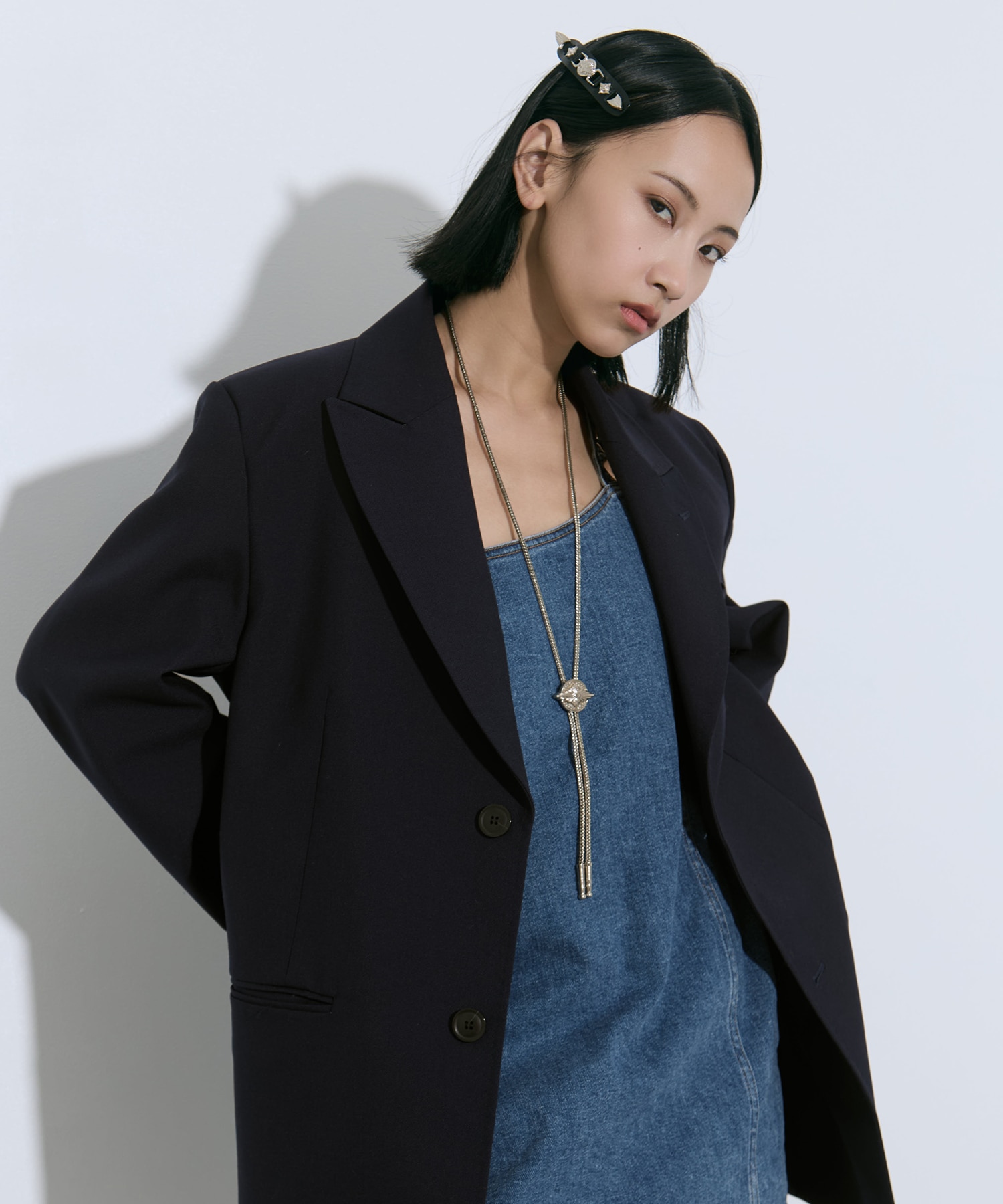 Metal leather barrette small TOGA