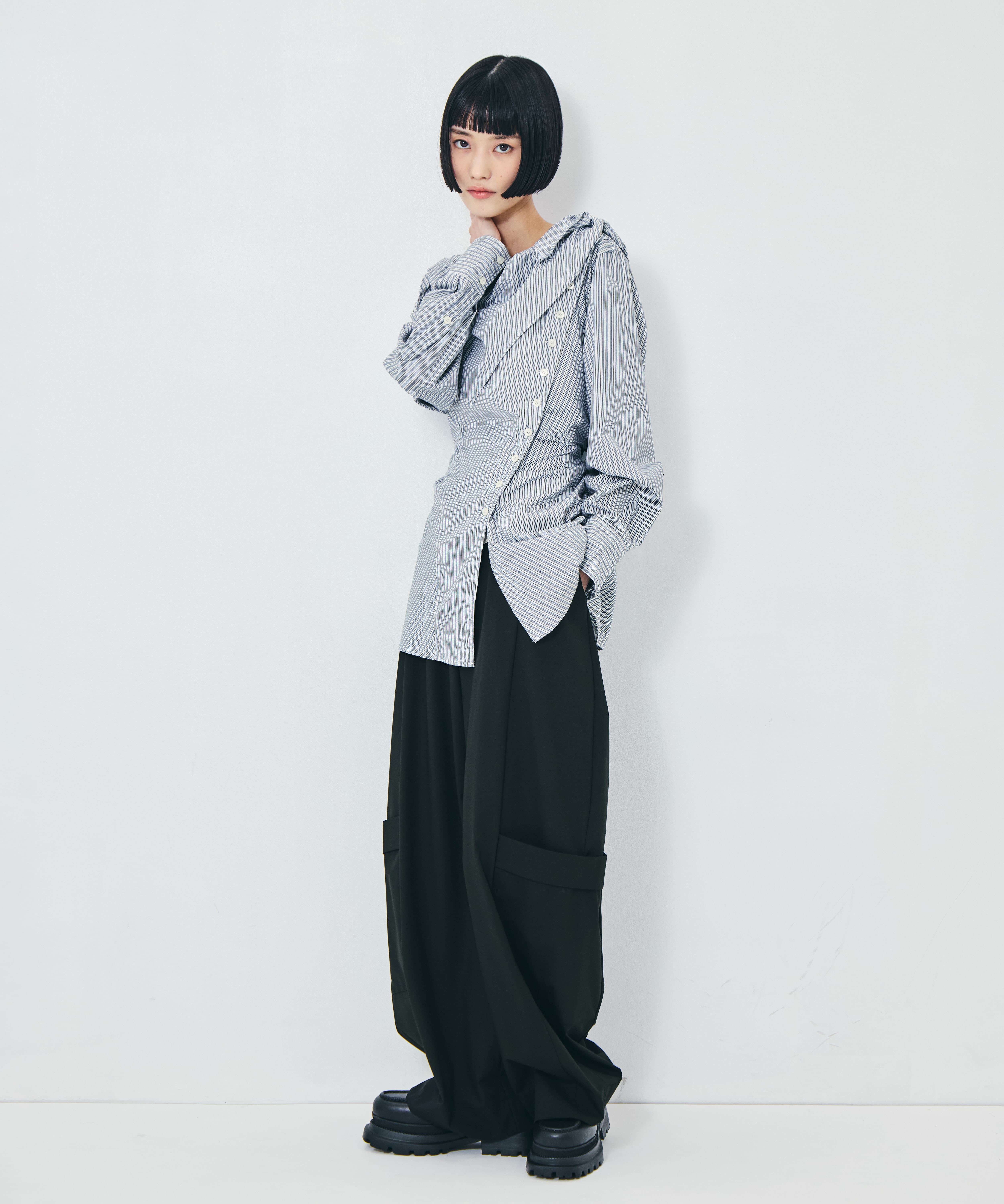 COTTON STRIPE SCARF COLLAR BLOUSE FETICO