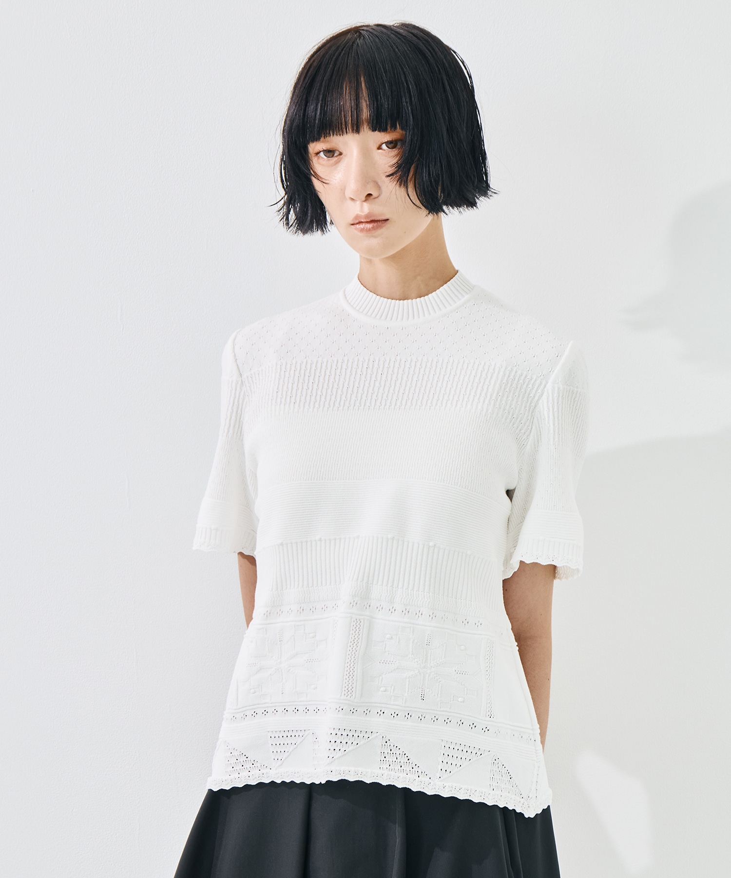 Knit Lace Short Sleeve Top Mame Kurogouchi