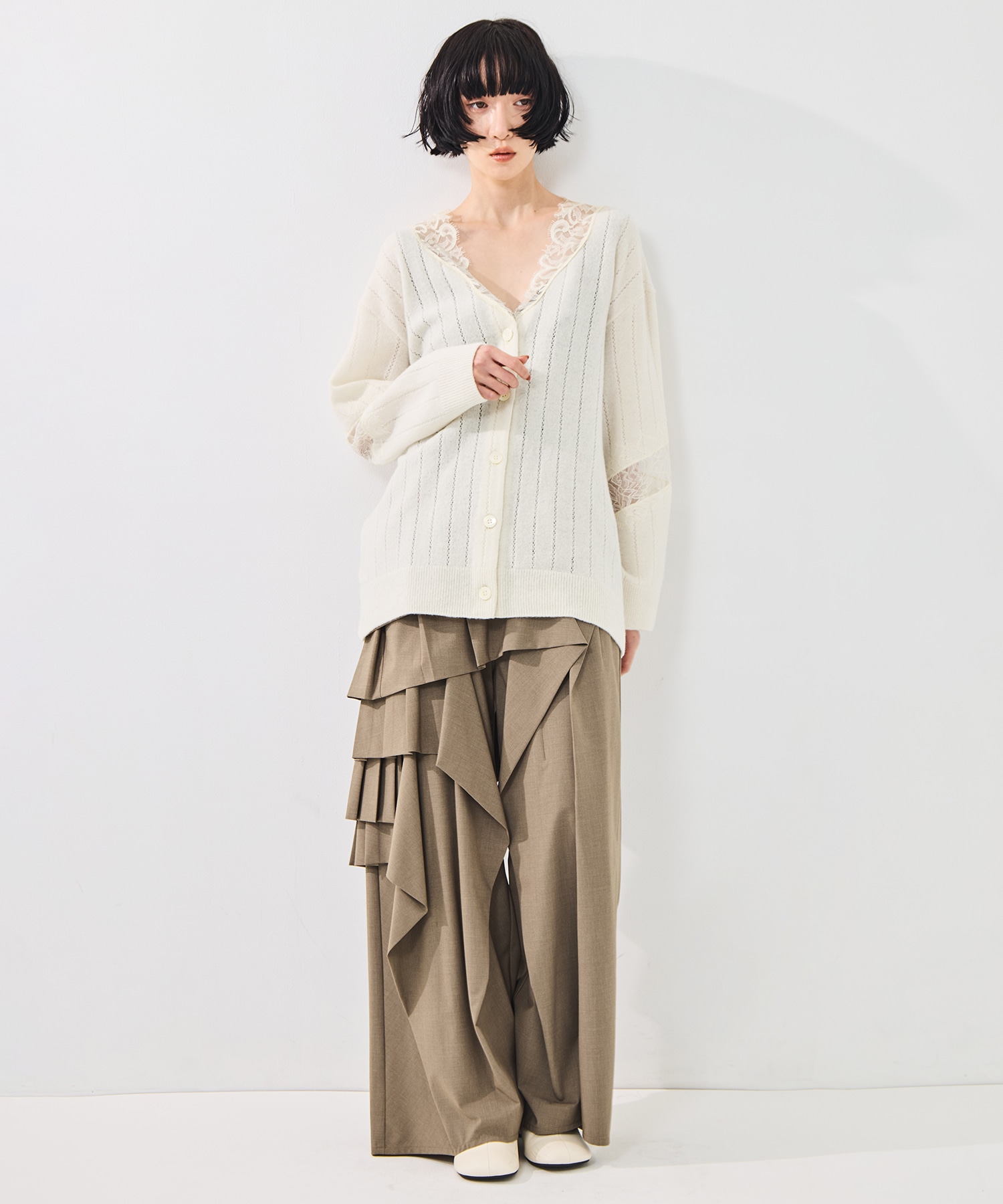 OVERSIZED HAIRY LACE PANELED KNIT CARDIGAN FETICO
