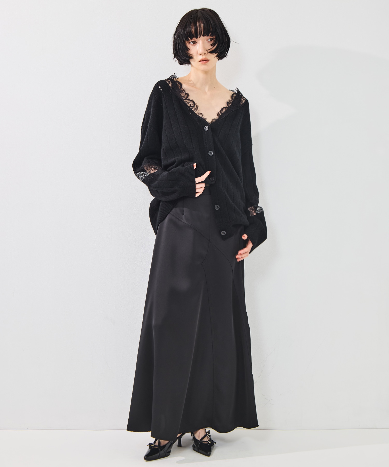 OVERSIZED HAIRY LACE PANELED KNIT CARDIGAN FETICO