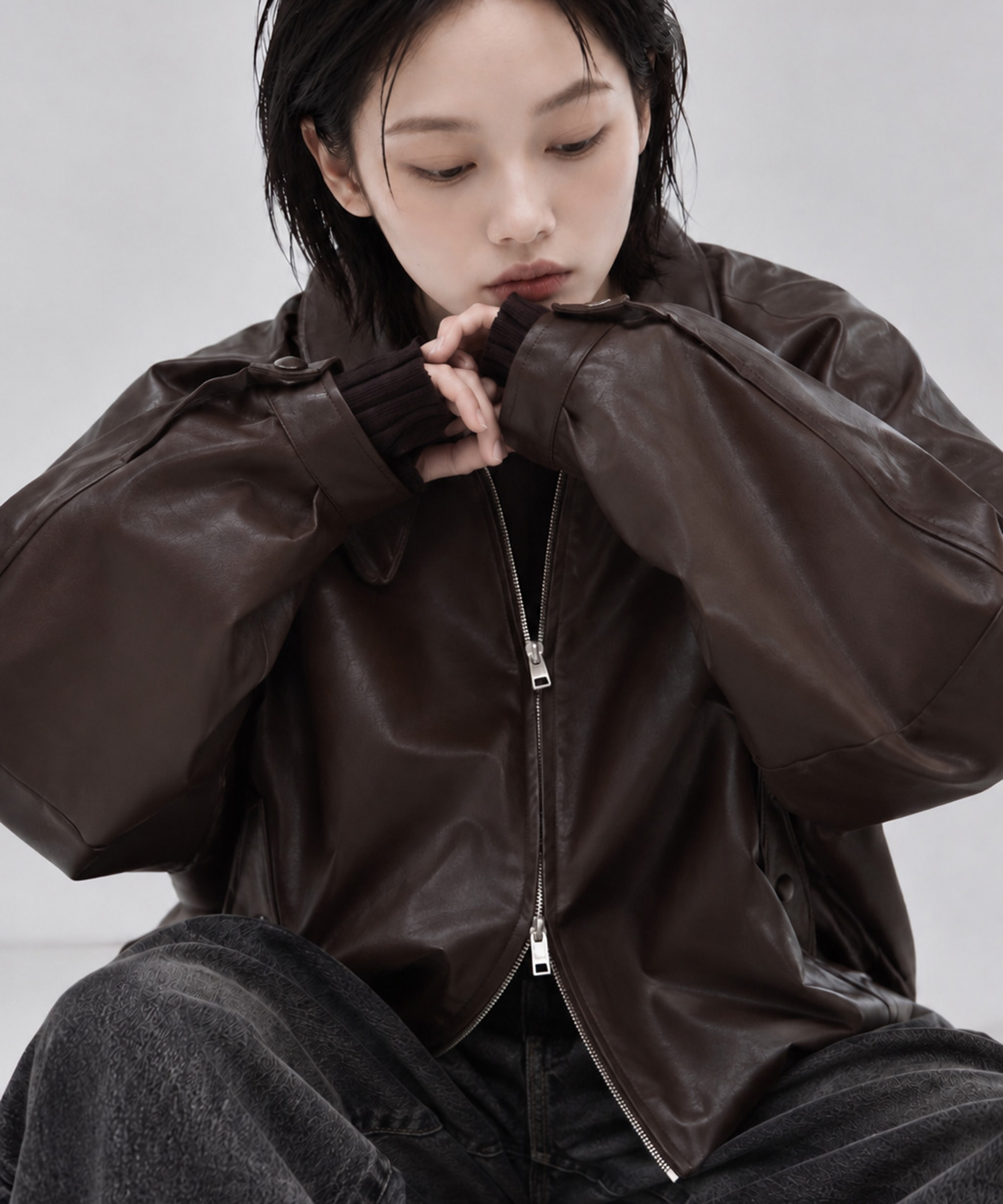 別注 FAKE LEATHER BALLOON JACKET CLANE