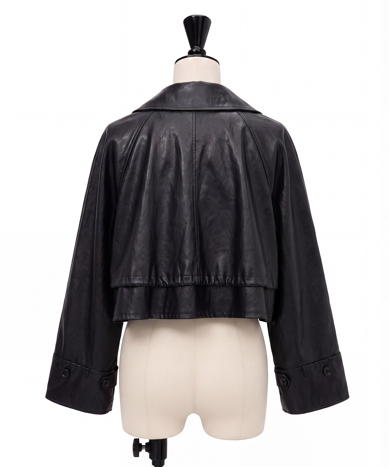 DRAWSTRING YOKE SYNTHETIC LEATHER SHORT COAT AMERI