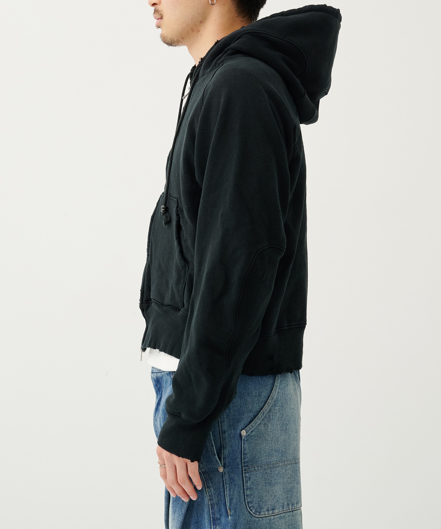 別注 DAMAGED PANELLED ZIP UP HOODIE NVRFRGT