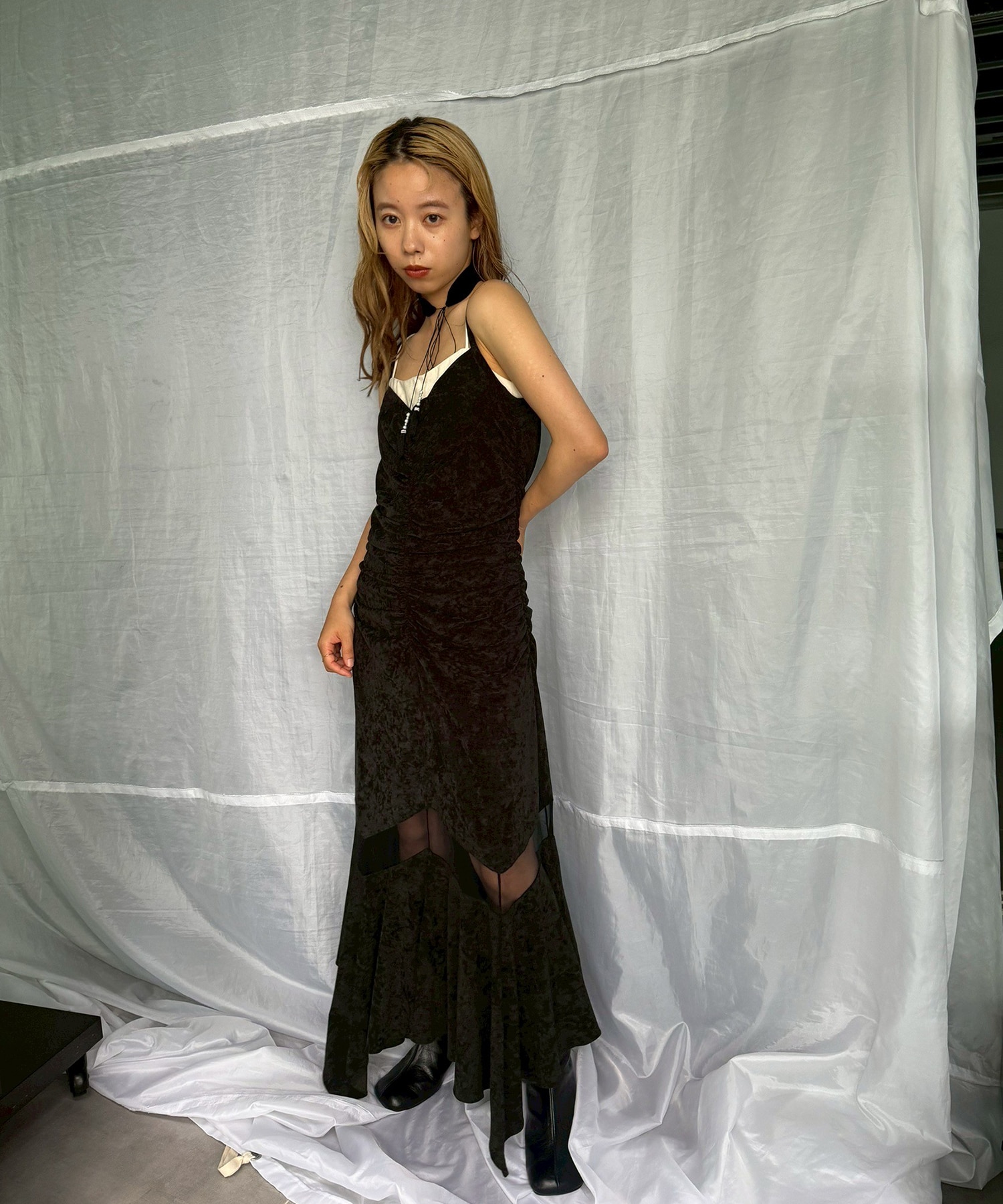 別注VELOUR SHEER CUT HEM DRESS FETICO