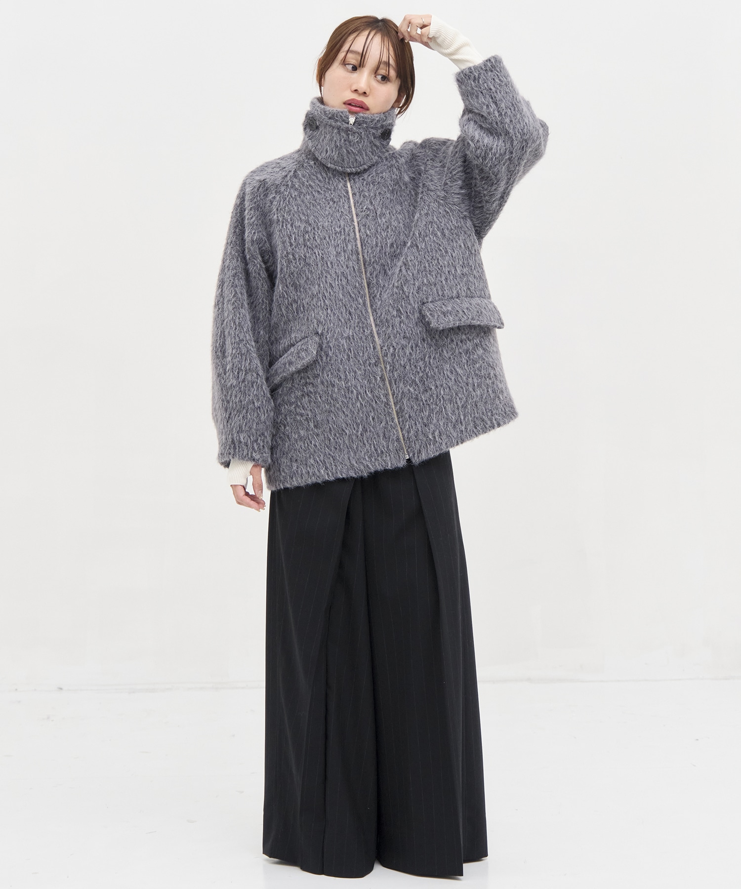 STAND COLLAR SHAGGY MIDDLE COAT STUDIOUS