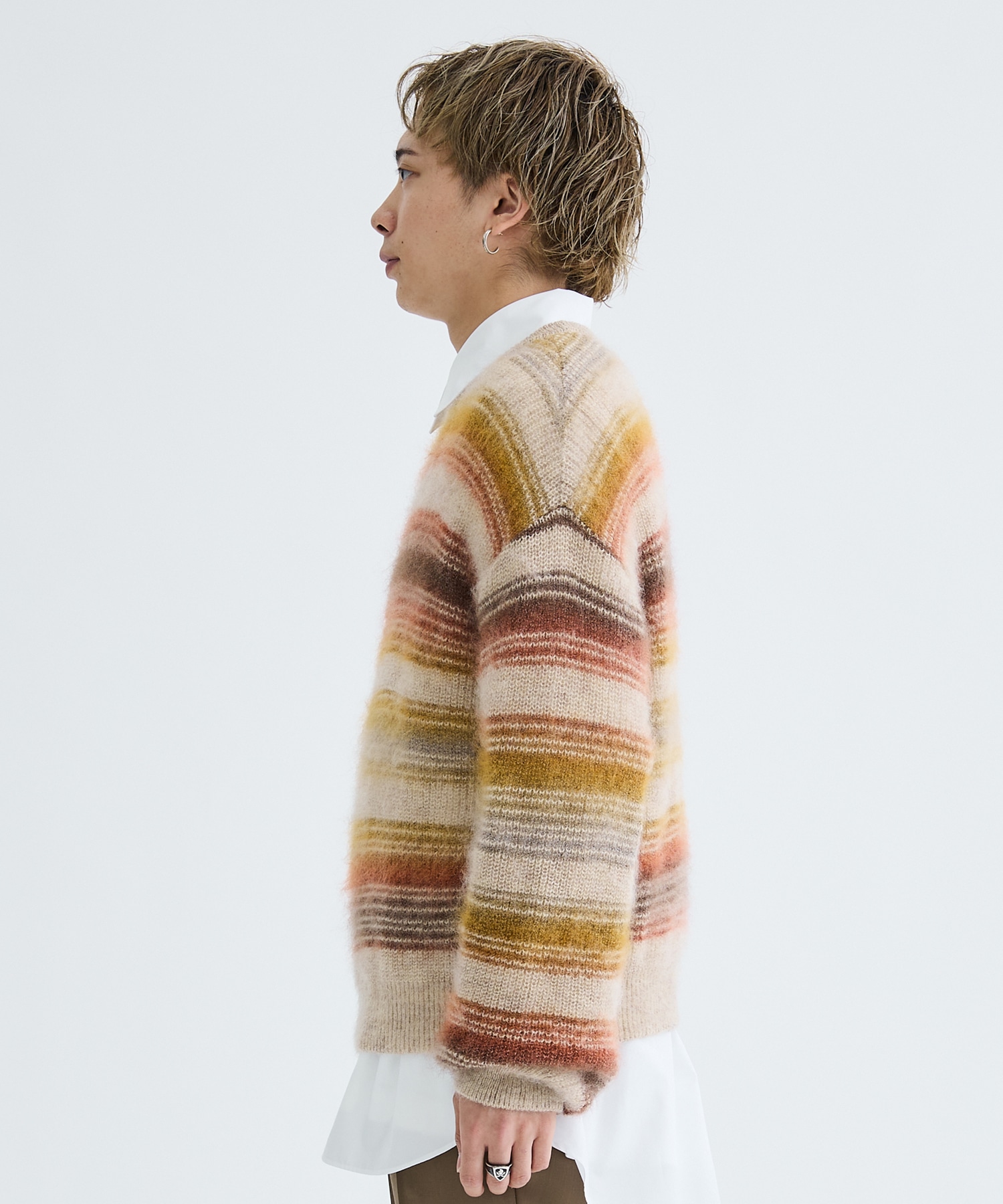 MOHAIR BORDER KNIT MUKAI