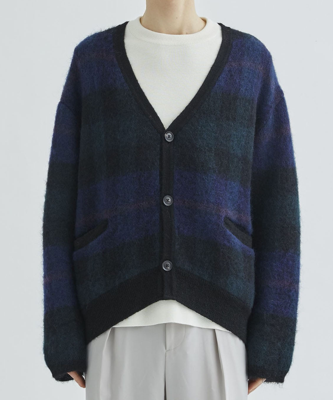 MOHAIR CHECK KNIT CARDIGAN｜CITY