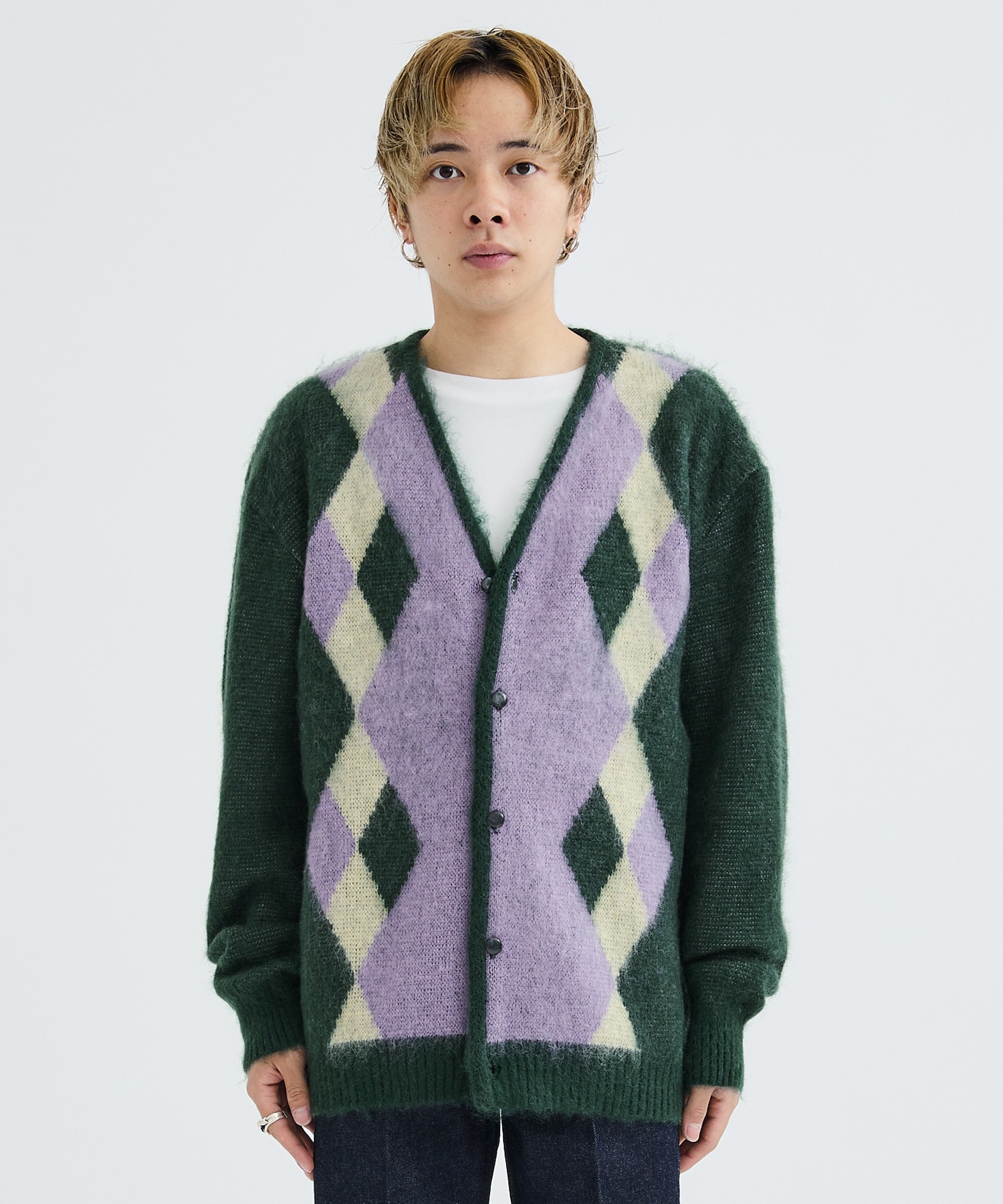 L　NEEDLES 23AW モヘアカーディガン Argyle　アーガイル定価31900円