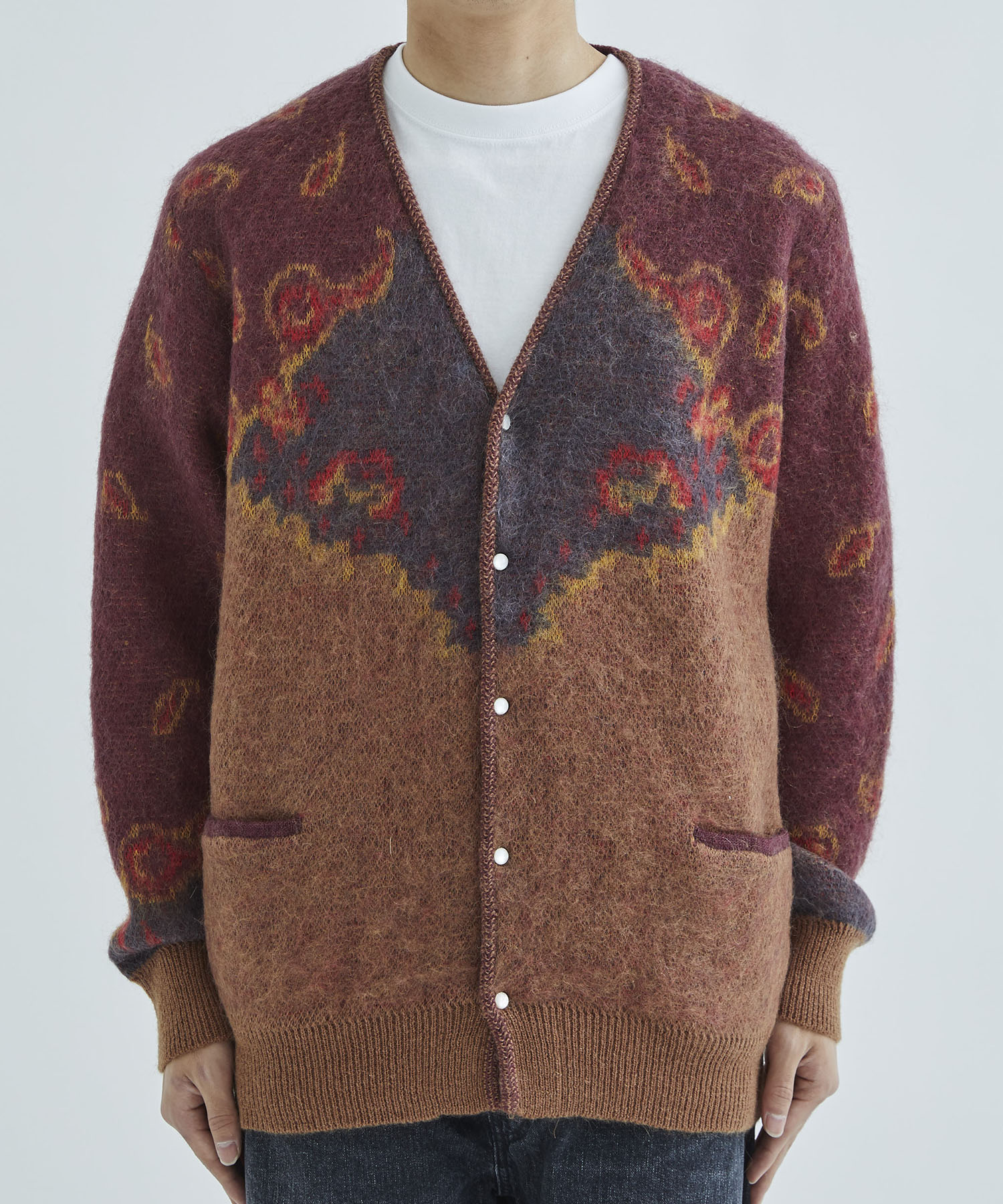 Mohair jacquard knit cardigan