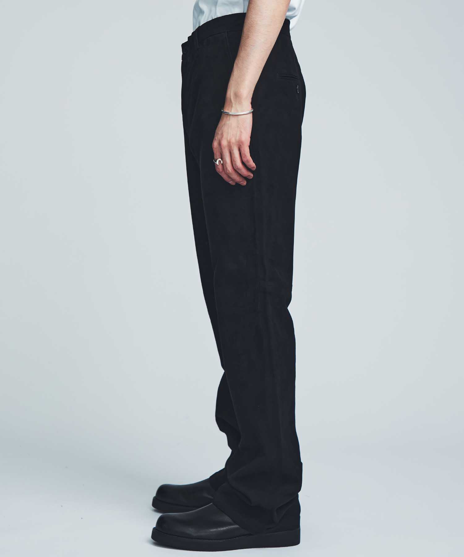 LEATHER FLARE TROUSERS -GOAT SUEDE-(S BLACK): SEVEN BY SEVEN: MENS