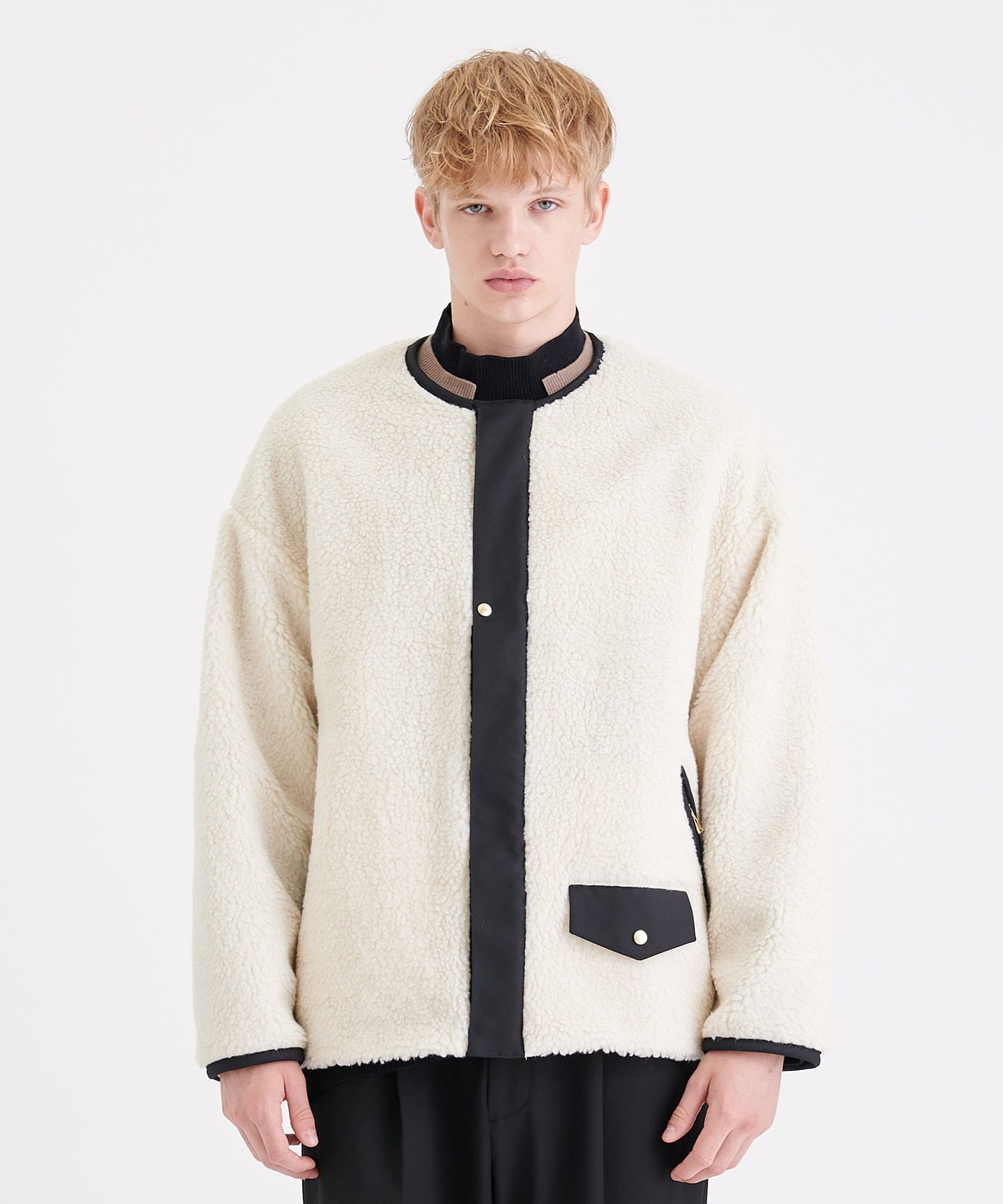 Wool Mix Boa Collarless Riders Blouson | CULLNI