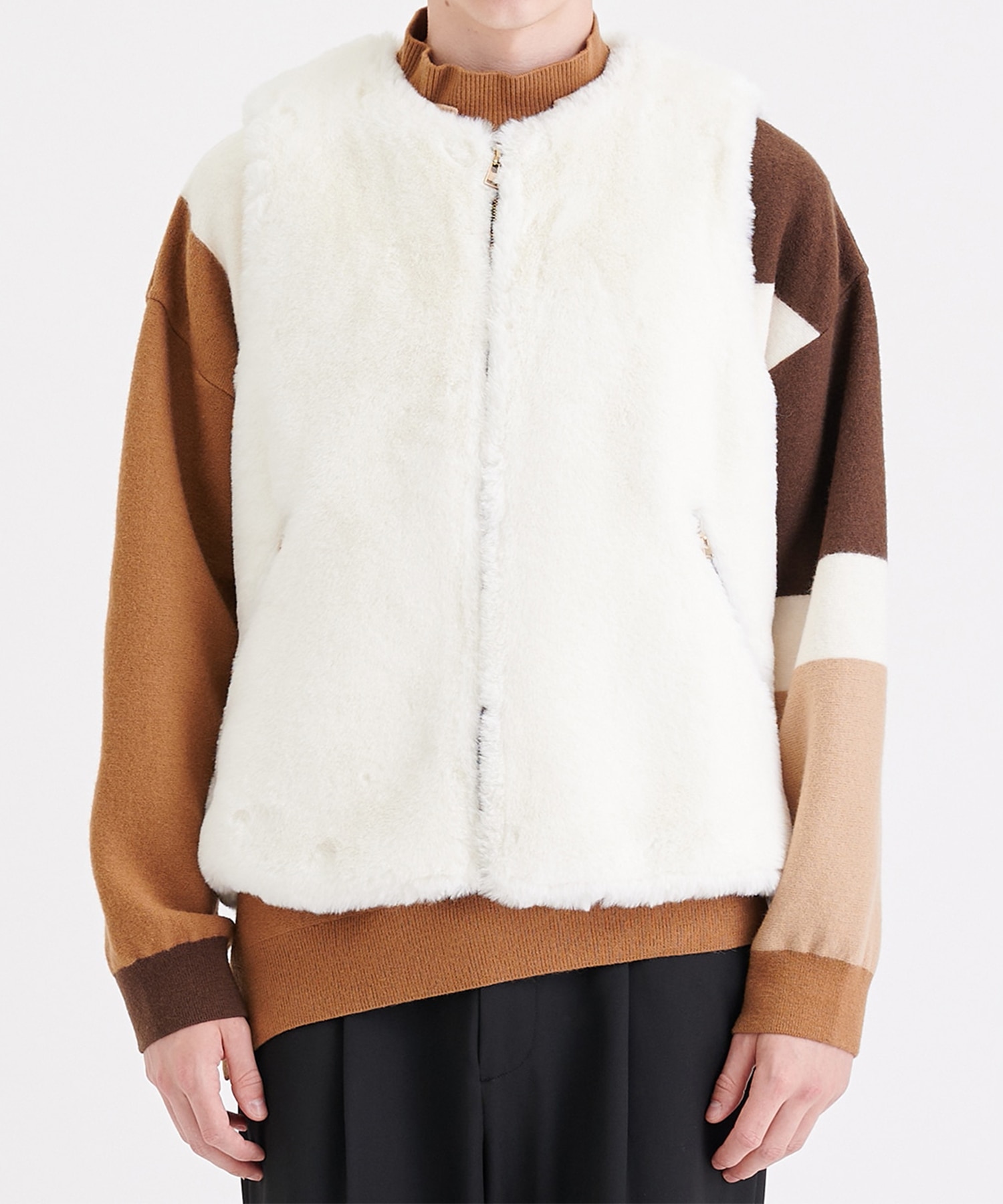 Side Open Eco Fur Zip Vest | CULLNI