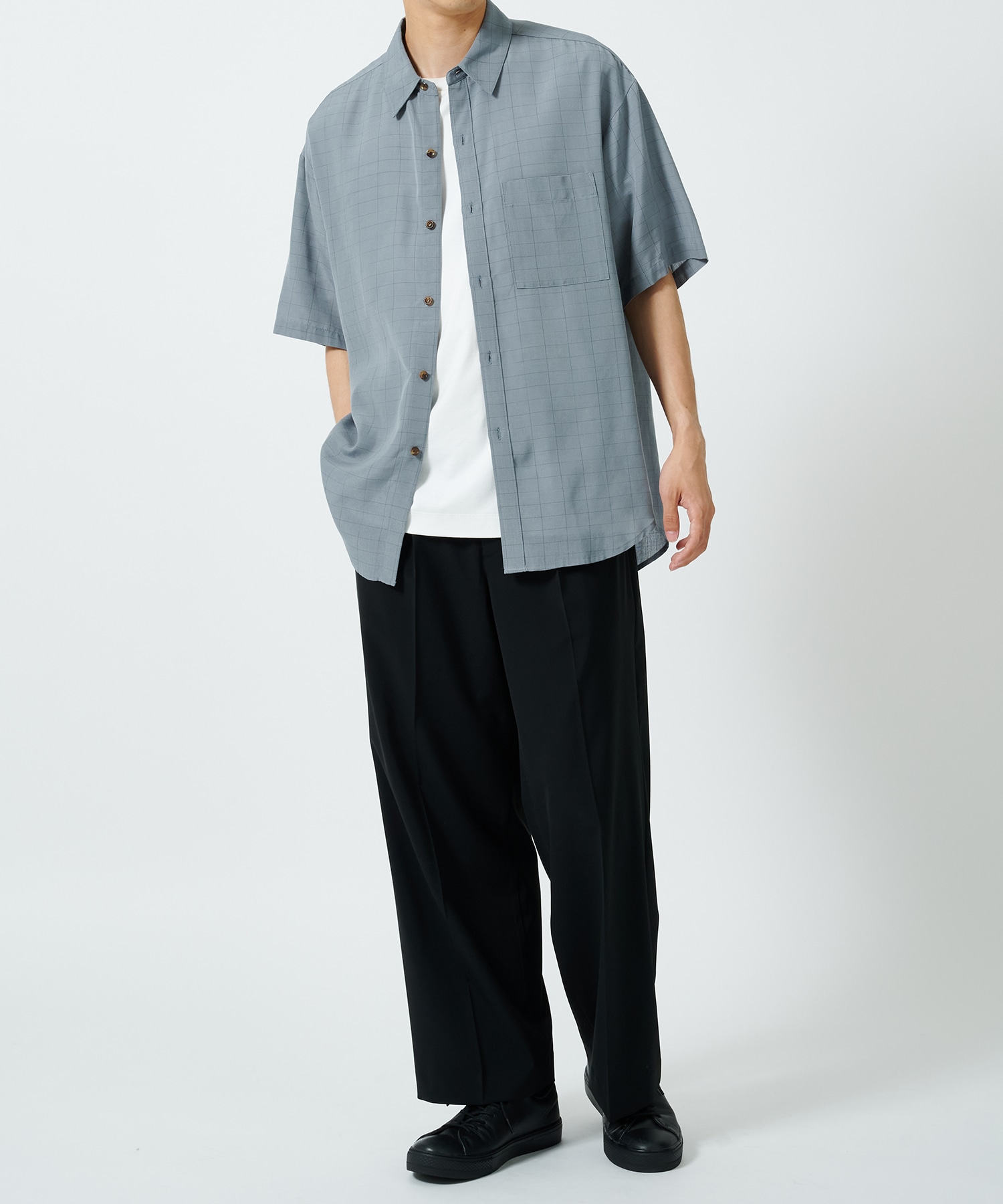 〈別注〉GRID CHECK DROP SHOULDER REGULAR COLLAR S/S SH ATTACHMENT