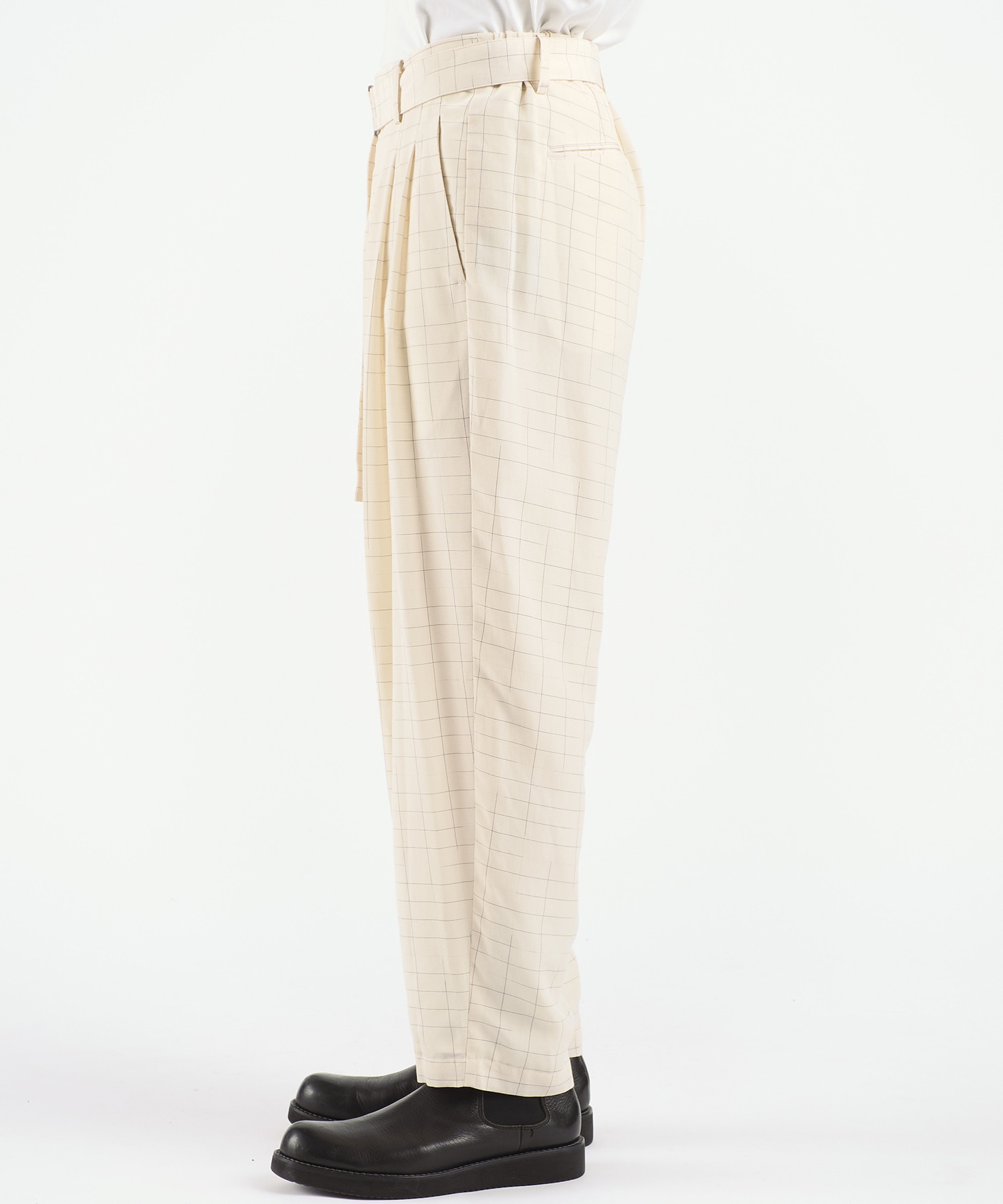 別注>GRID CHECK BELTED WIDE TAPERED SLACKS｜ATTACHMENT