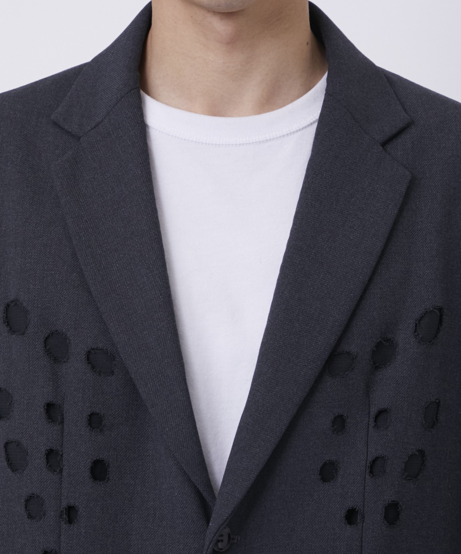 WOVEN CIRCLE BROCKEN LONG JACKET ALMOSTBLACK