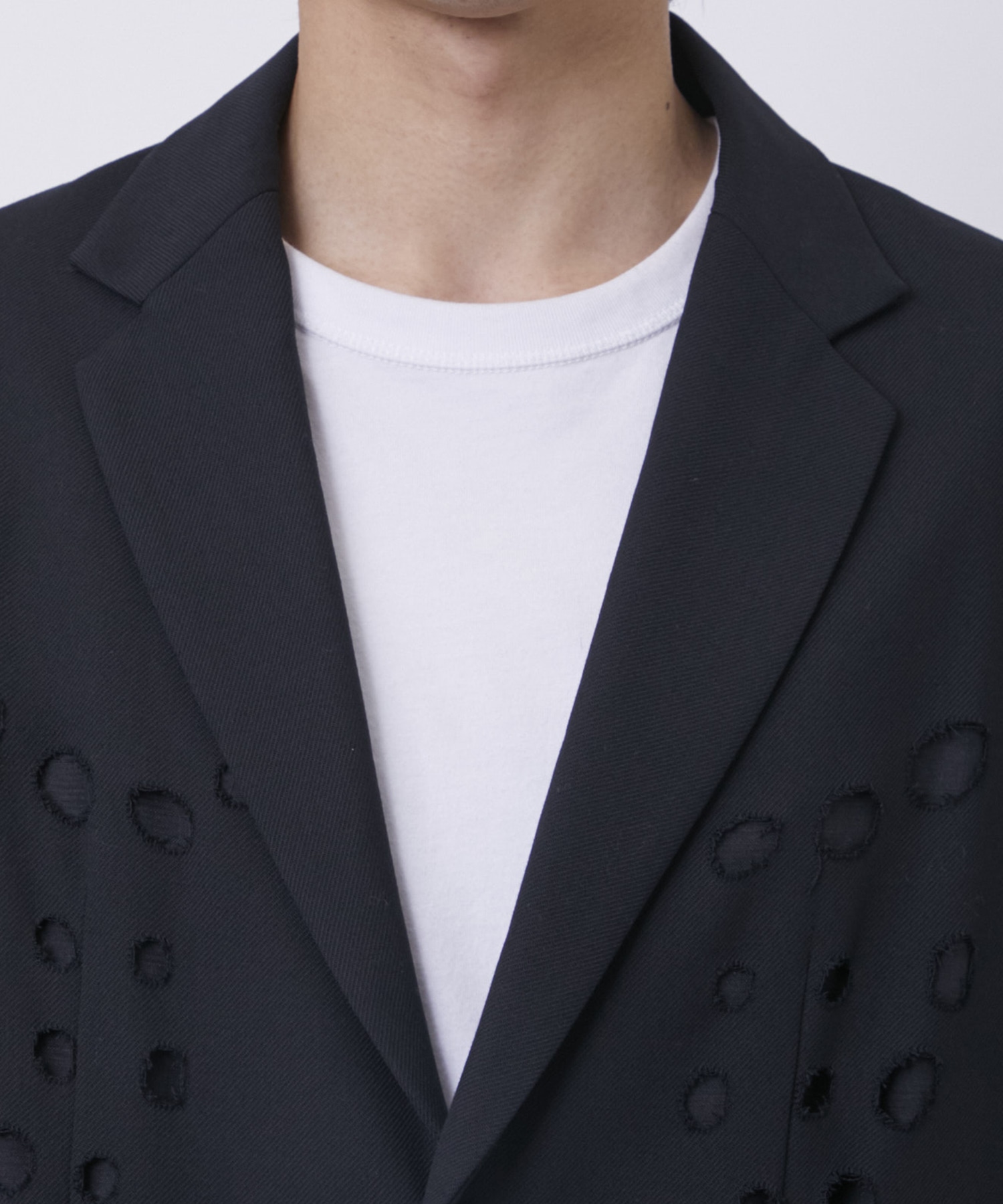 WOVEN CIRCLE BROCKEN LONG JACKET ALMOSTBLACK